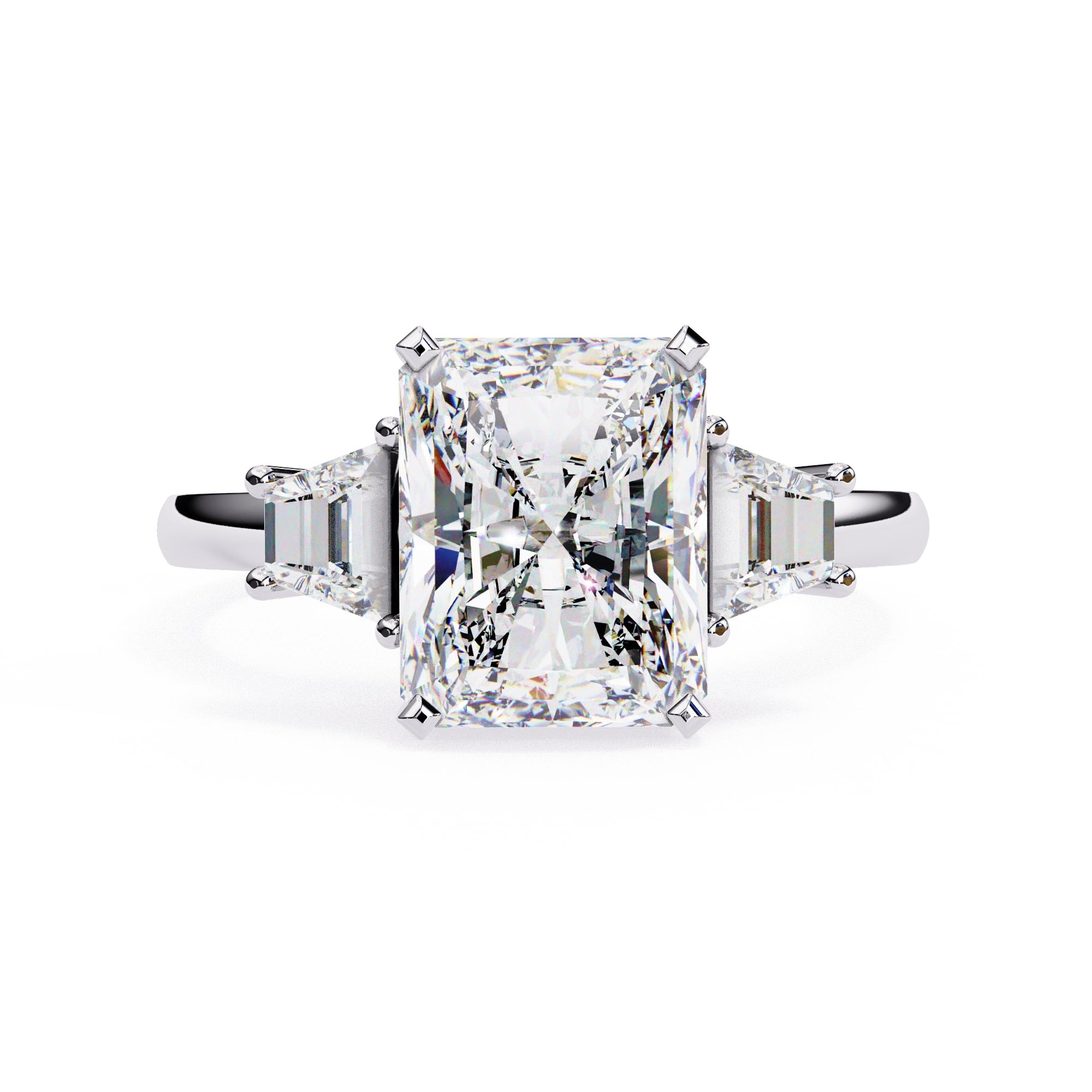 Radiant Central Stone Diamond Side Accents Ring