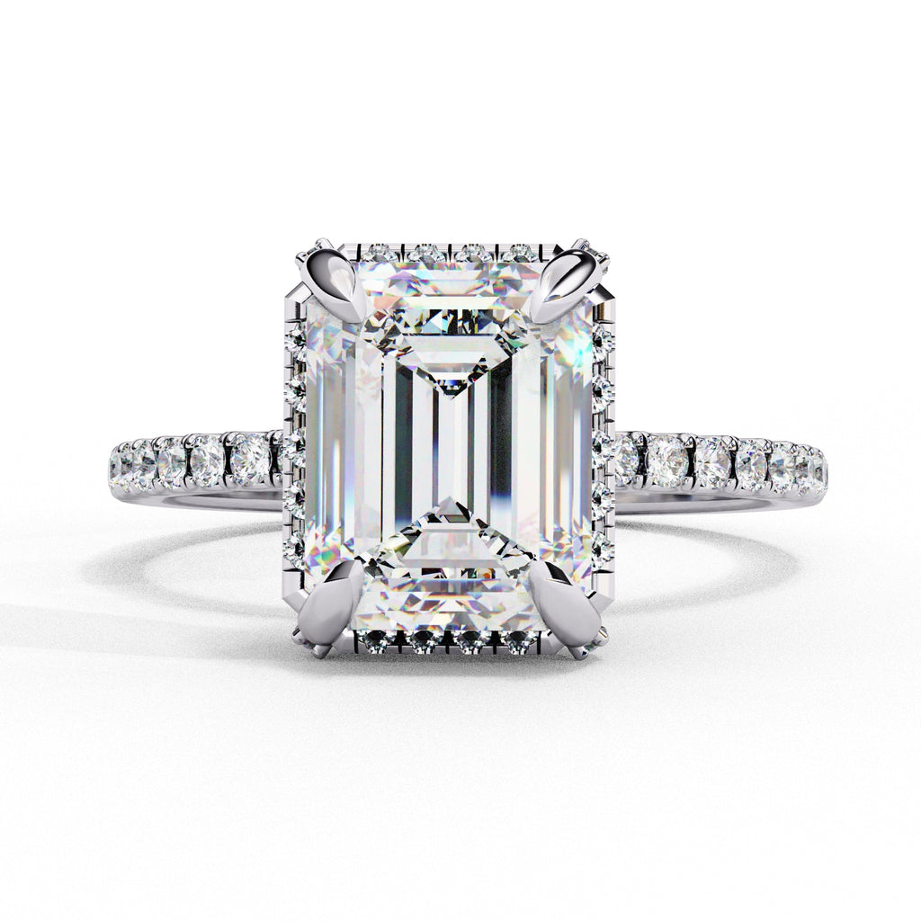 Radiant Central Stone Diamond Ring with Shimmering Side Accents