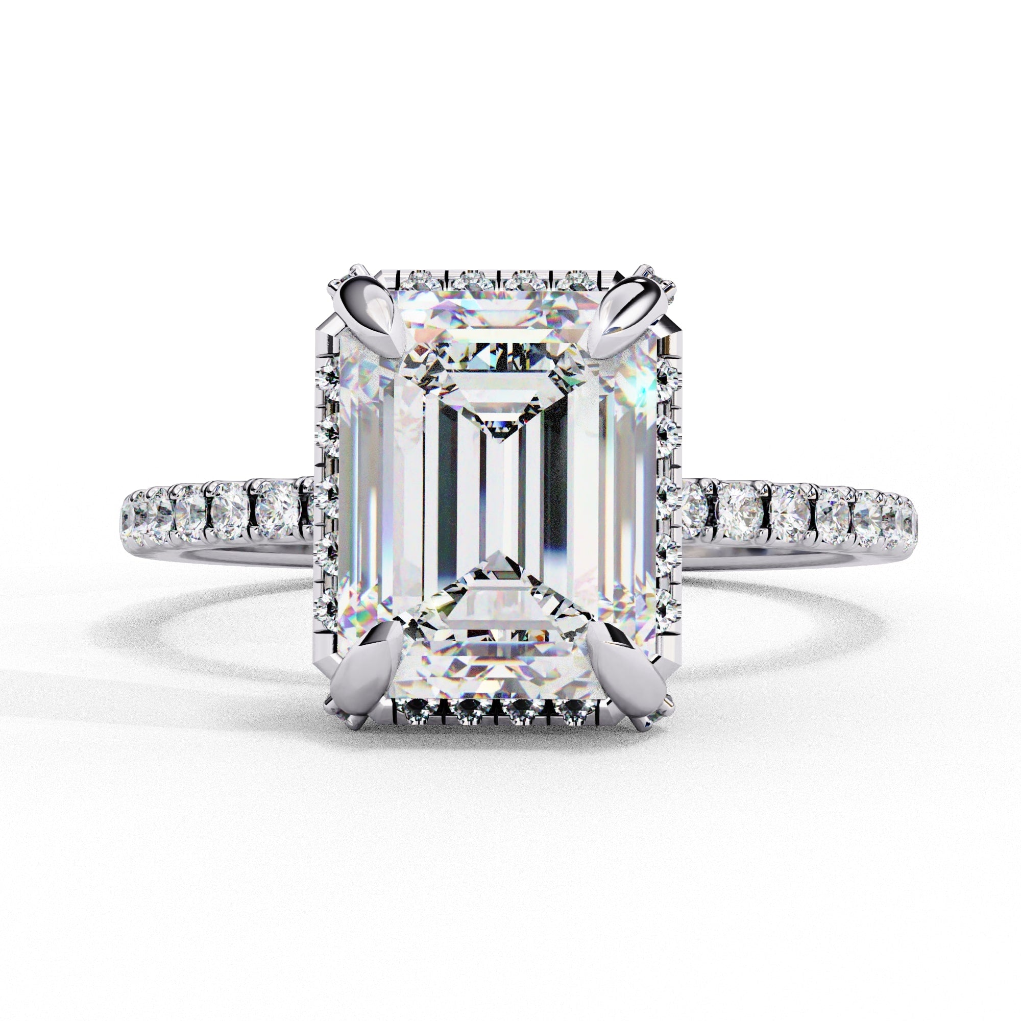 Radiant Central Stone Diamond Ring with Shimmering Side Accents