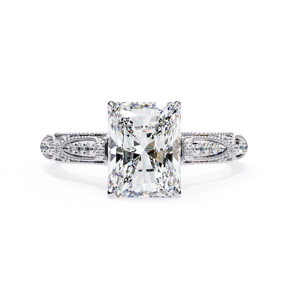 Radiant Solitaire Diamond Ring with Sparkling Side Stone Accents