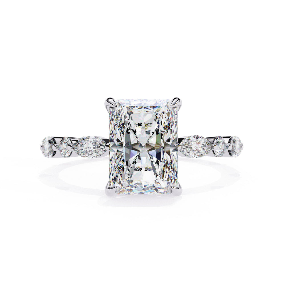Radiant Central Stone Diamond Ring with Shimmering Side Accents