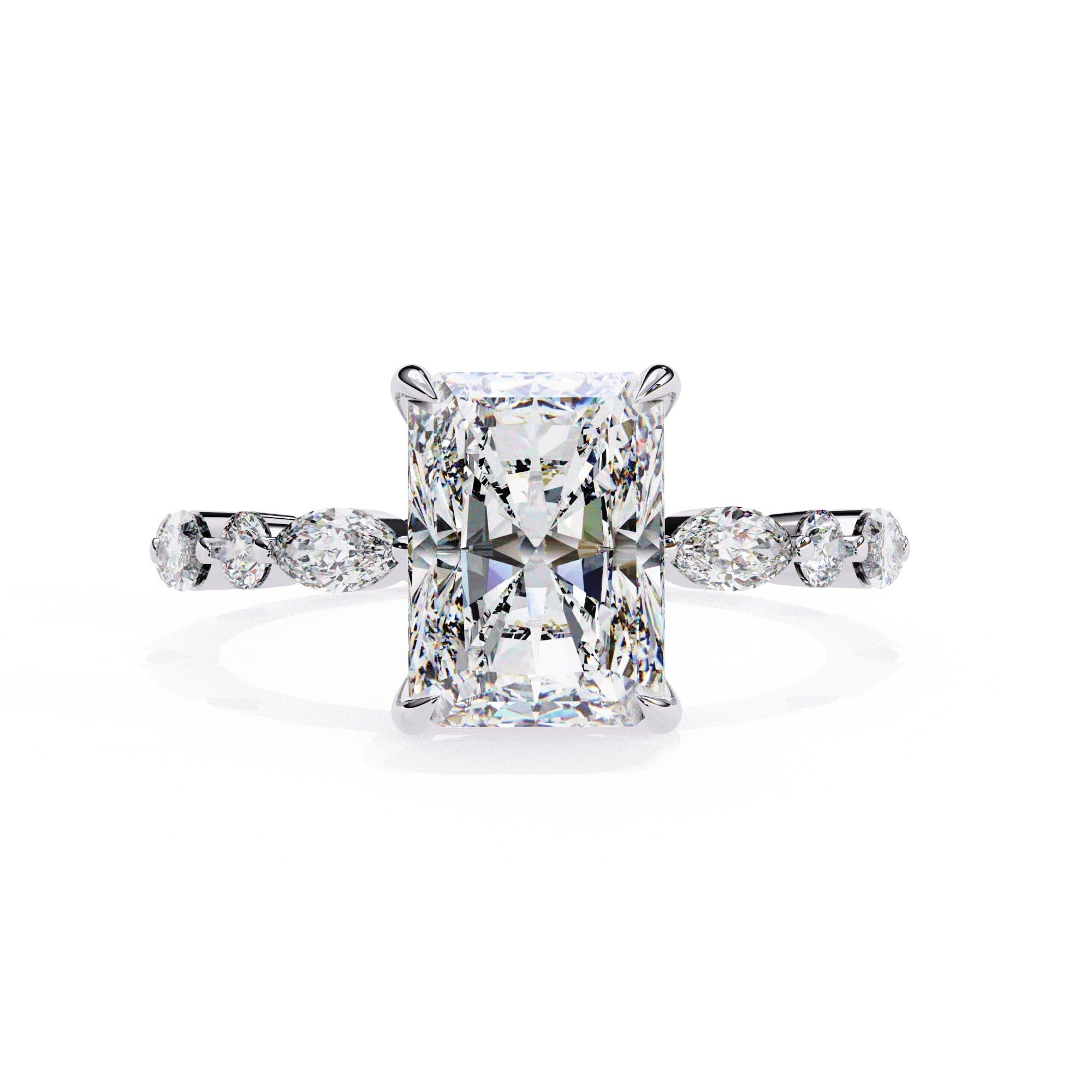 Radiant Central Stone Diamond Ring with Shimmering Side Accents