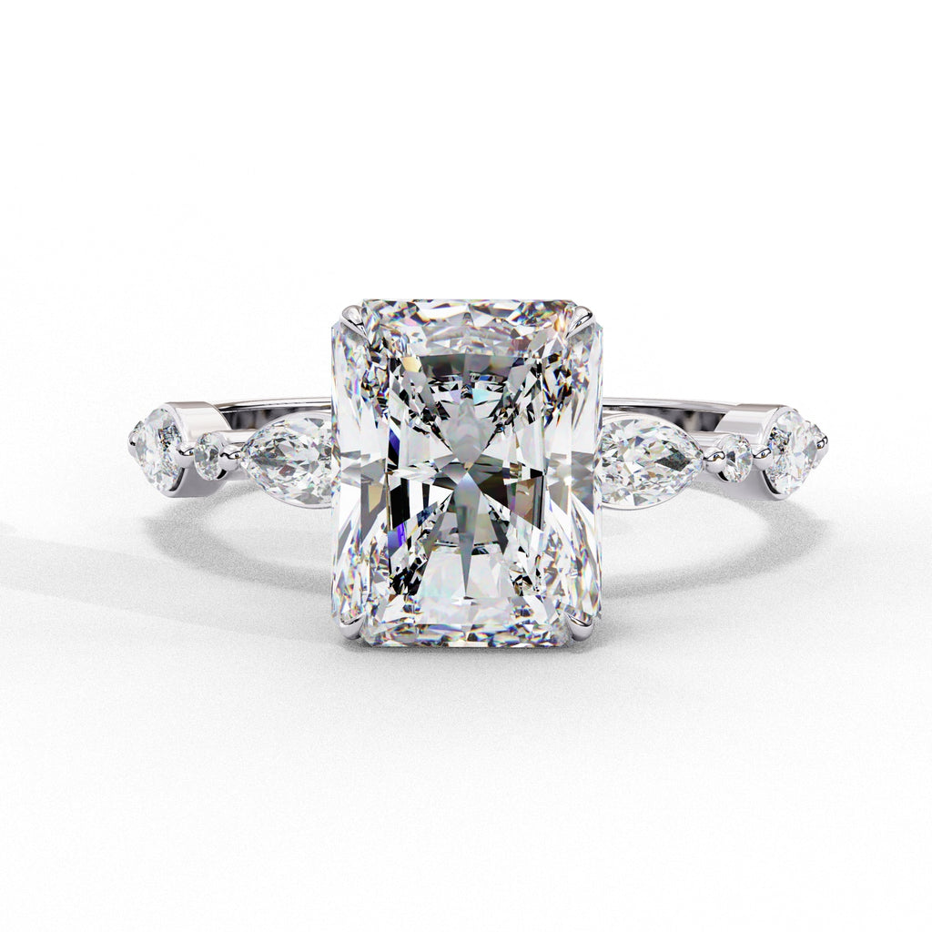 Radiant Central Stone Diamond Ring with Shimmering Side Accents