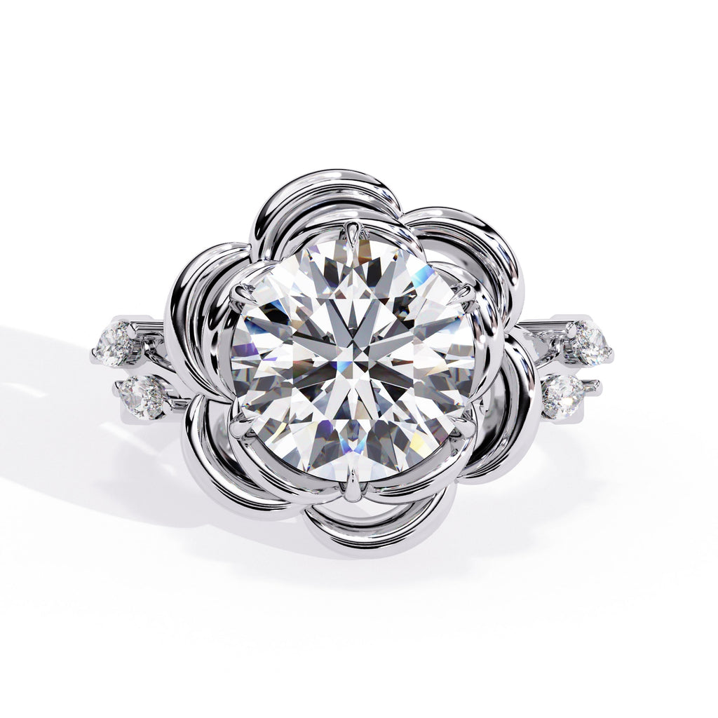 Radiant Central Stone Diamond Ring with Shimmering Side Accents