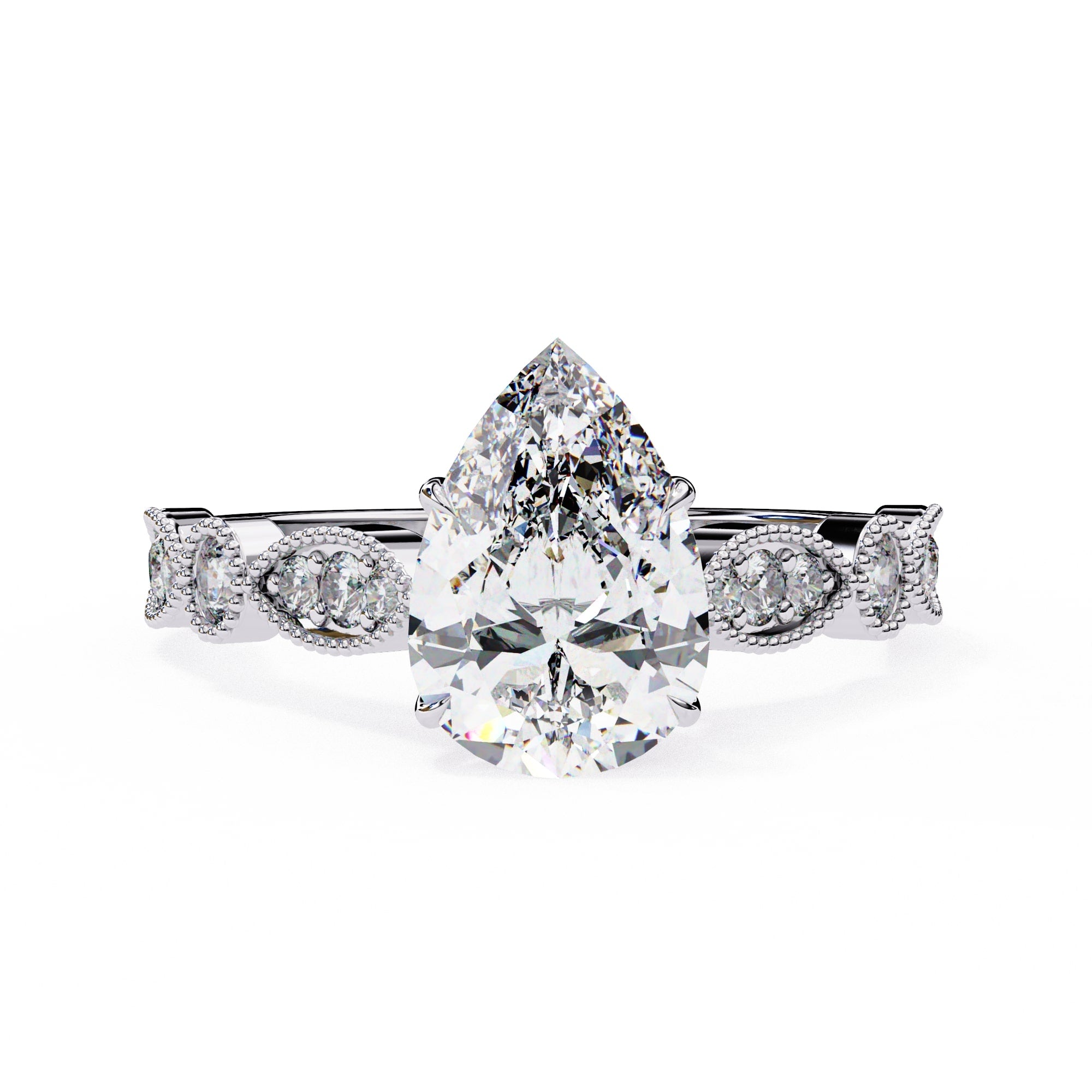 Radiant Central Stone Diamond Ring with Shimmering Side Accents