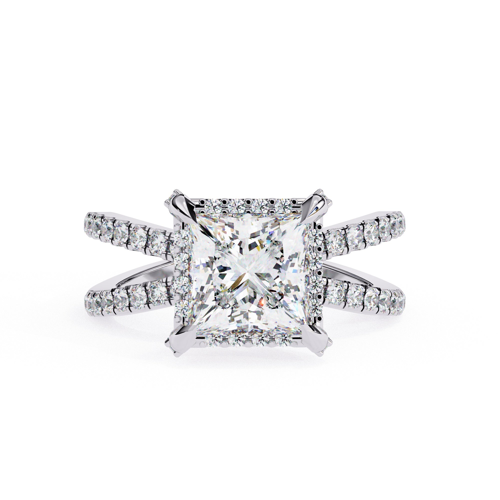 Radiant Central Stone Diamond Elegance Ring