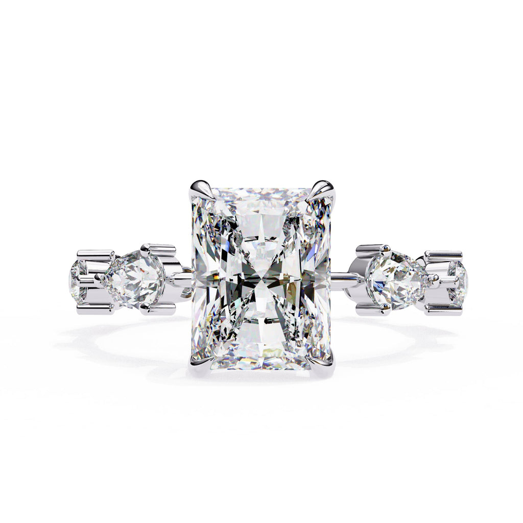 Radiant Central Stone Diamond Ring with Shimmering Side Accents