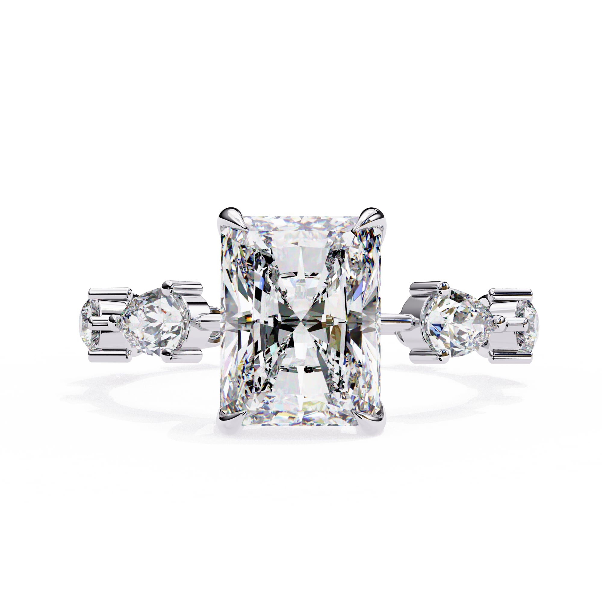 Radiant Central Stone Diamond Ring with Shimmering Side Accents