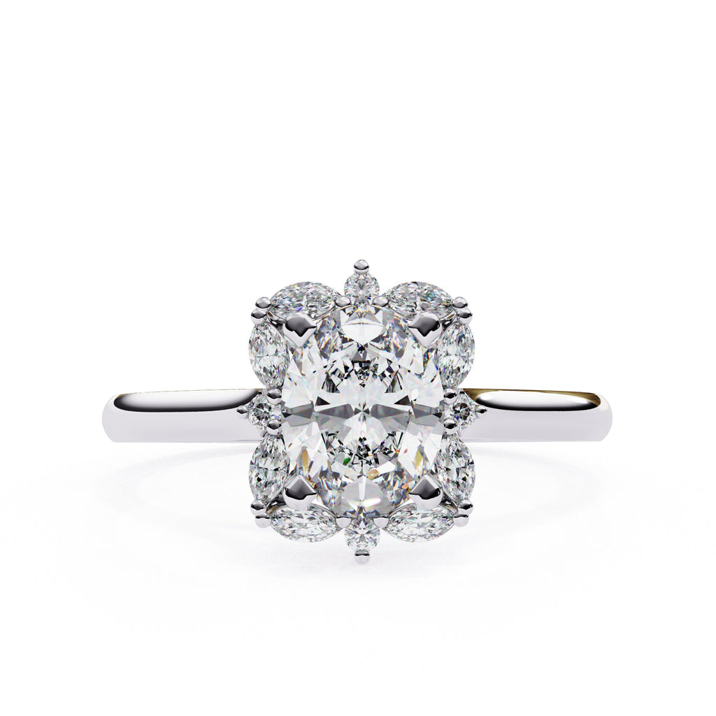 Radiant Central Stone Diamond Ring with Shimmering Side Accents