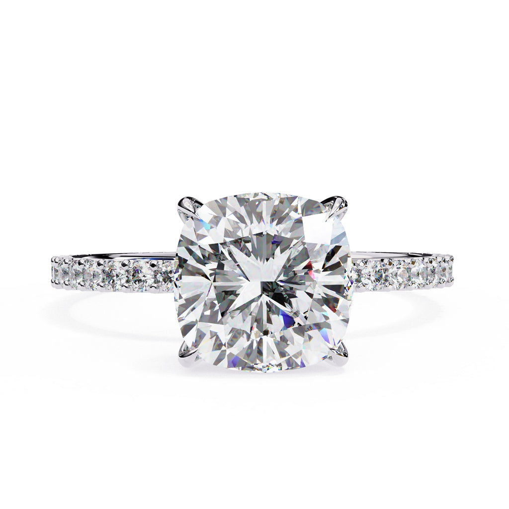 Radiant Central Stone Diamond Ring with Shimmering Side Accents