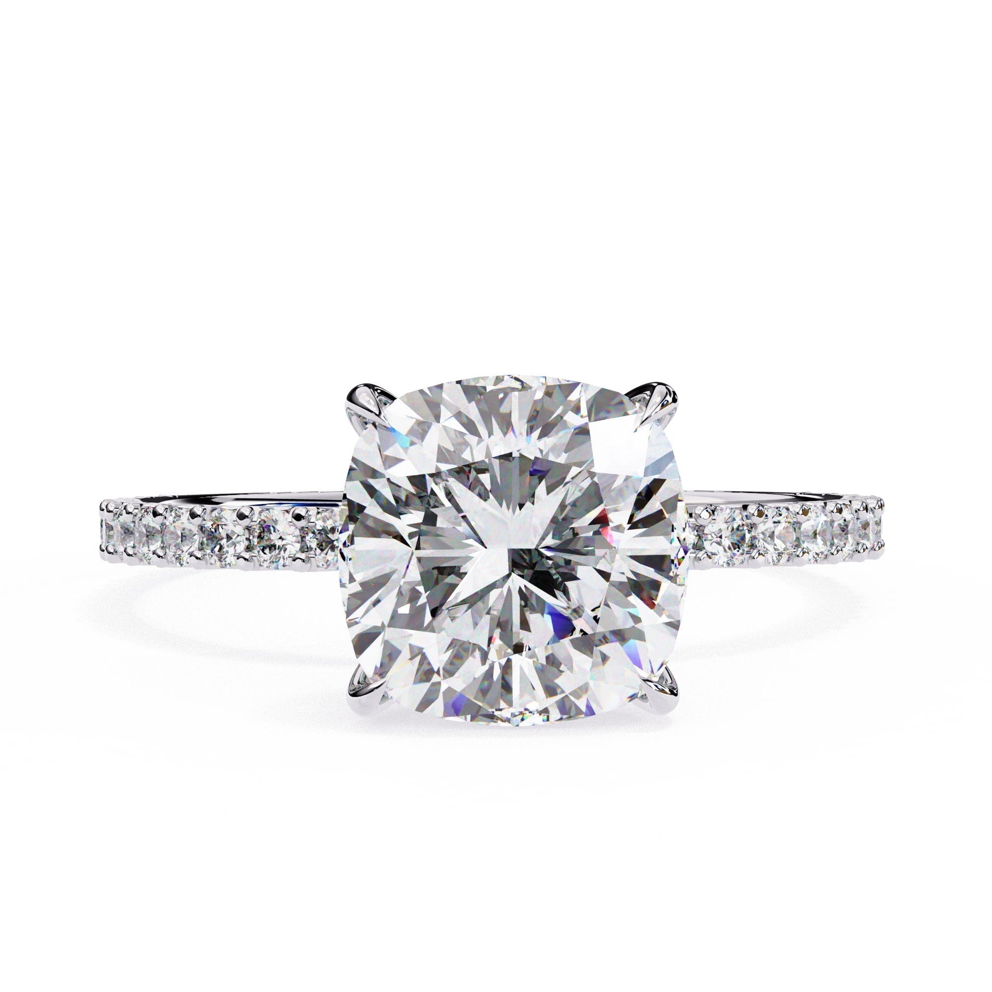 Radiant Central Stone Diamond Ring with Shimmering Side Accents