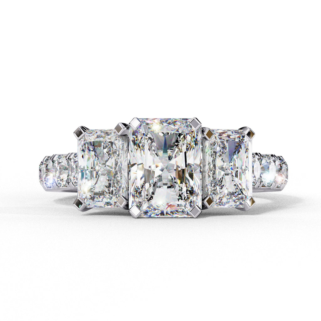 Radiant Multi-Stone Diamond Ring with Brilliant Side Accents