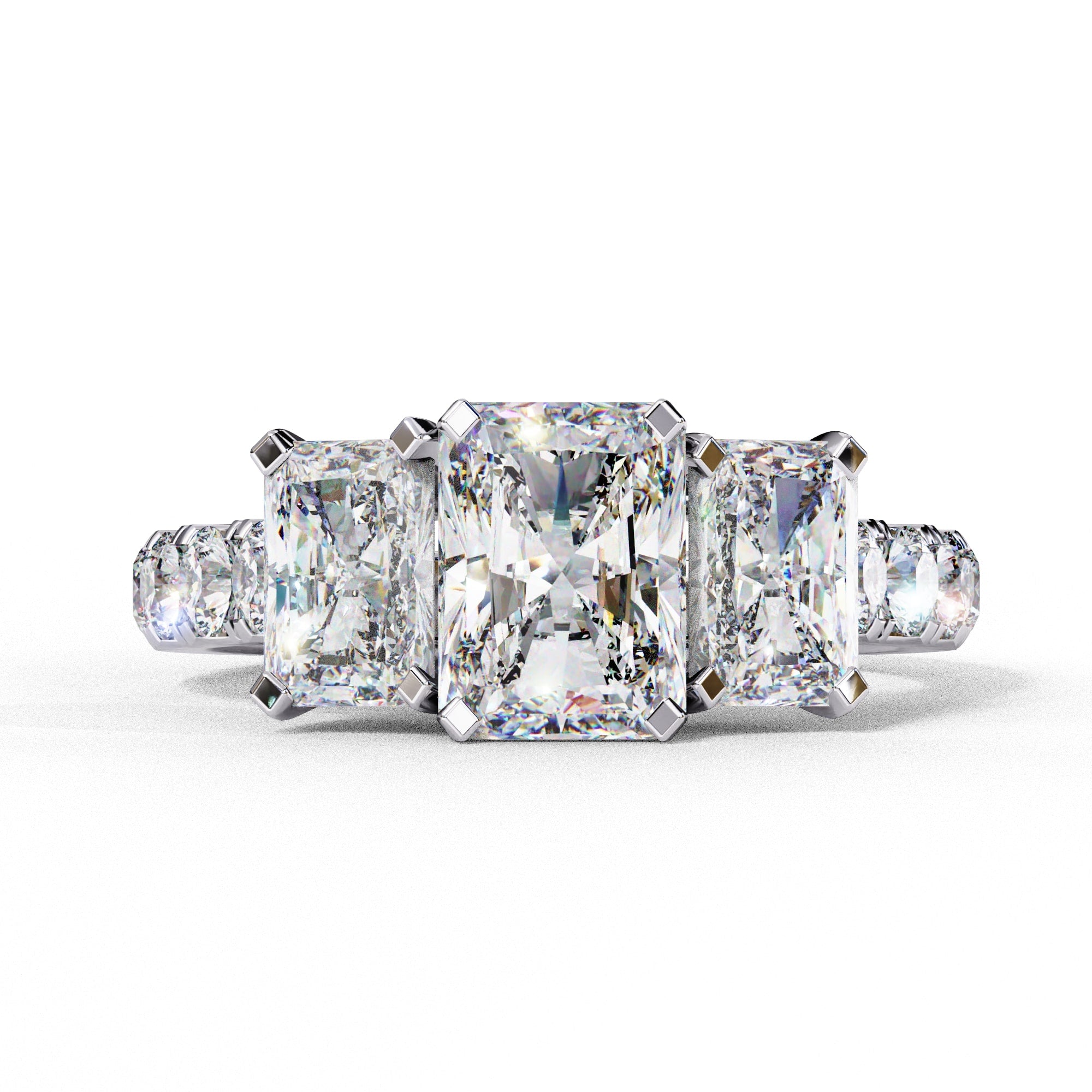 Radiant Multi-Stone Diamond Ring with Brilliant Side Accents