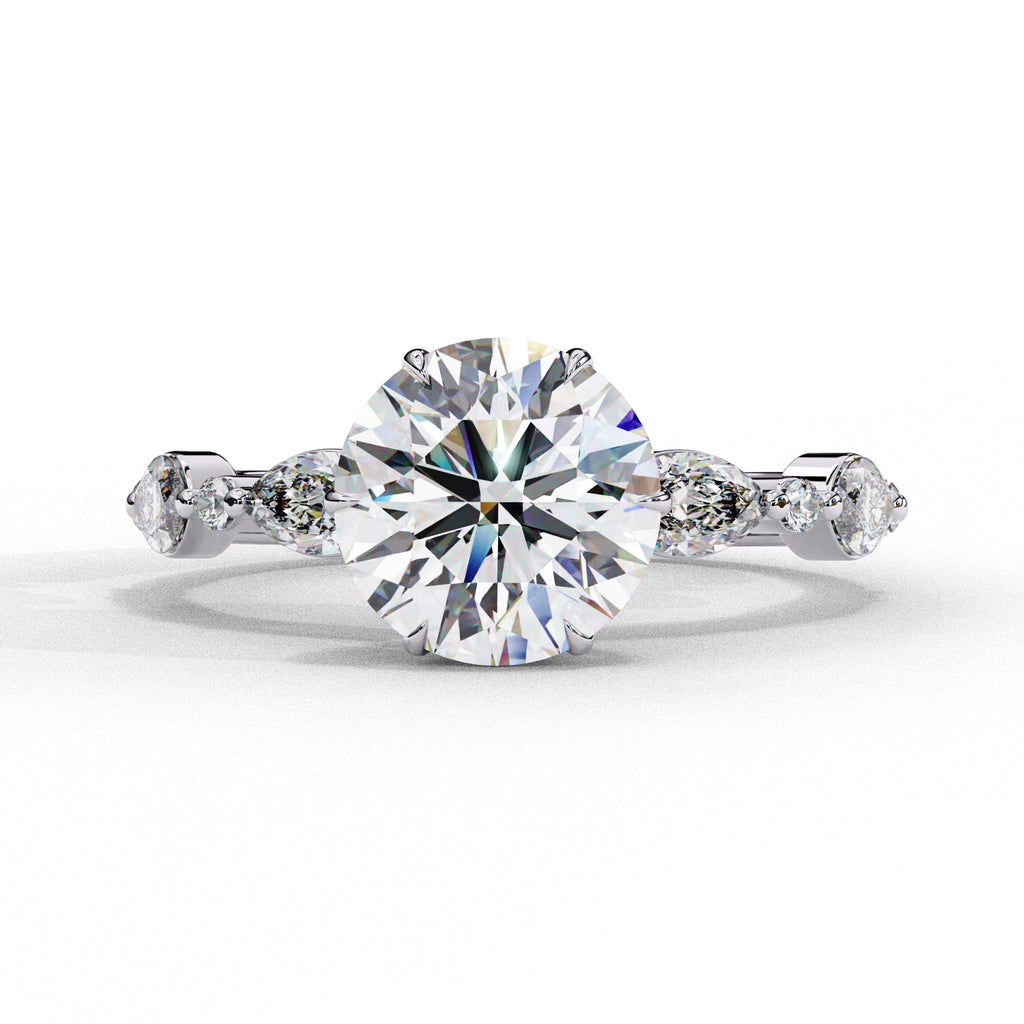 Radiant Central Stone Diamond Ring with Shimmering Side Accents