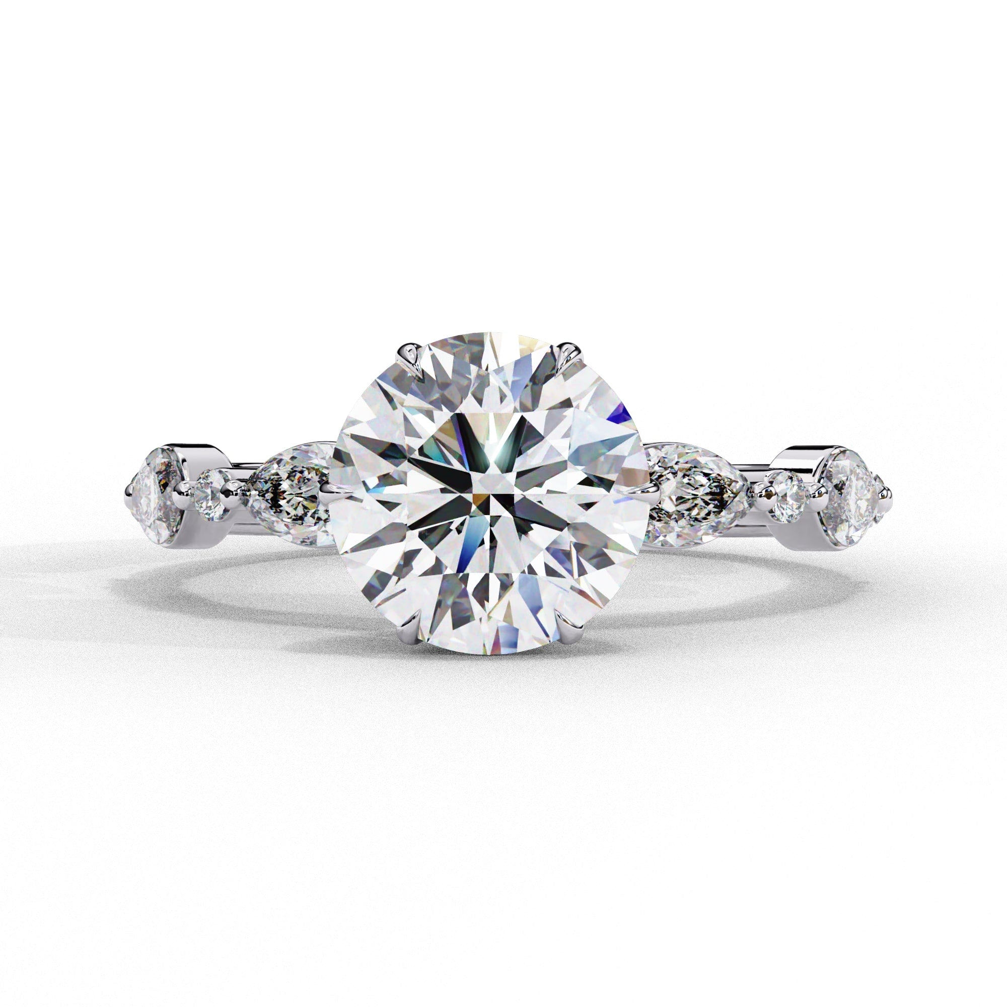 Radiant Central Stone Diamond Ring with Shimmering Side Accents