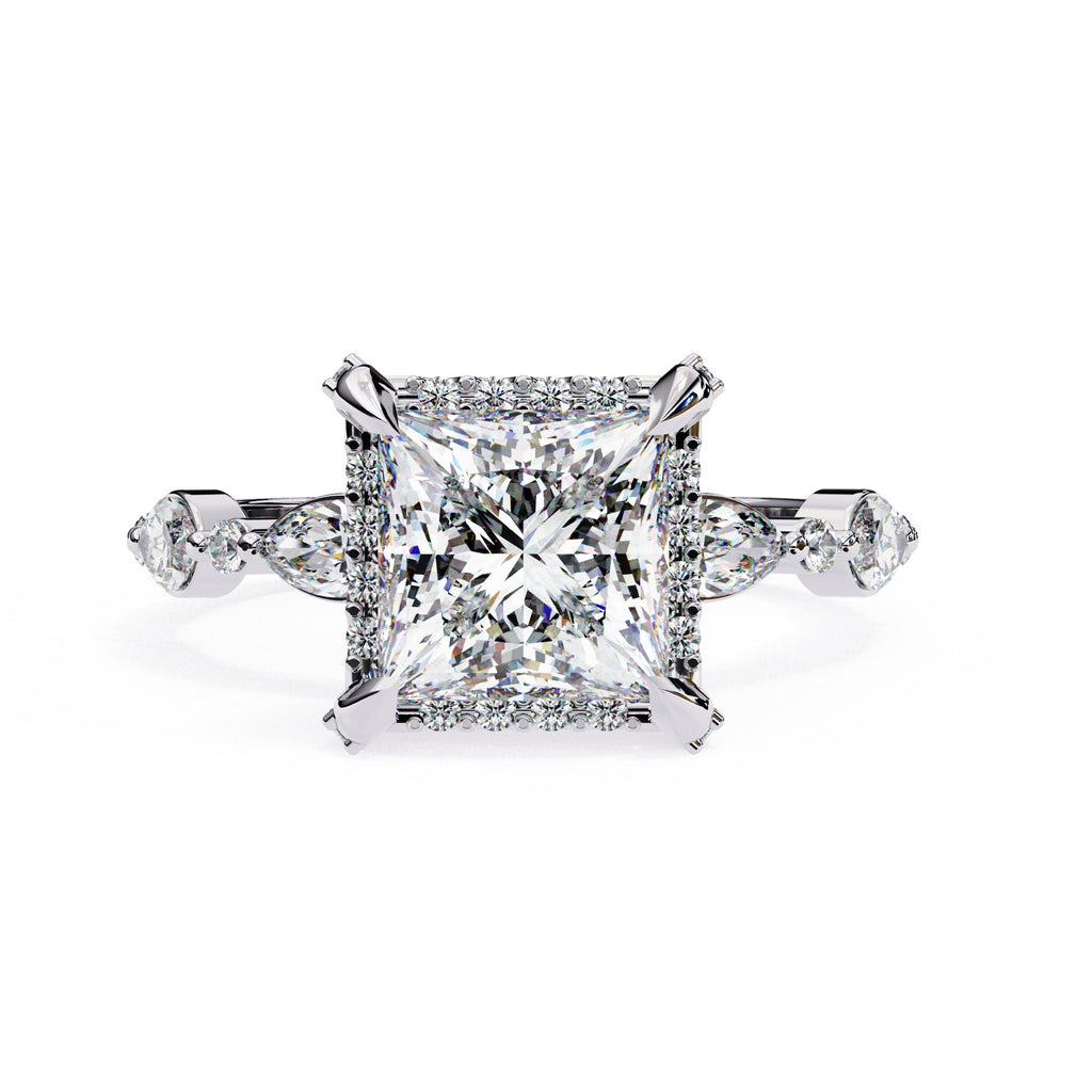 Radiant Central Stone Diamond Ring with Shimmering Side Accents