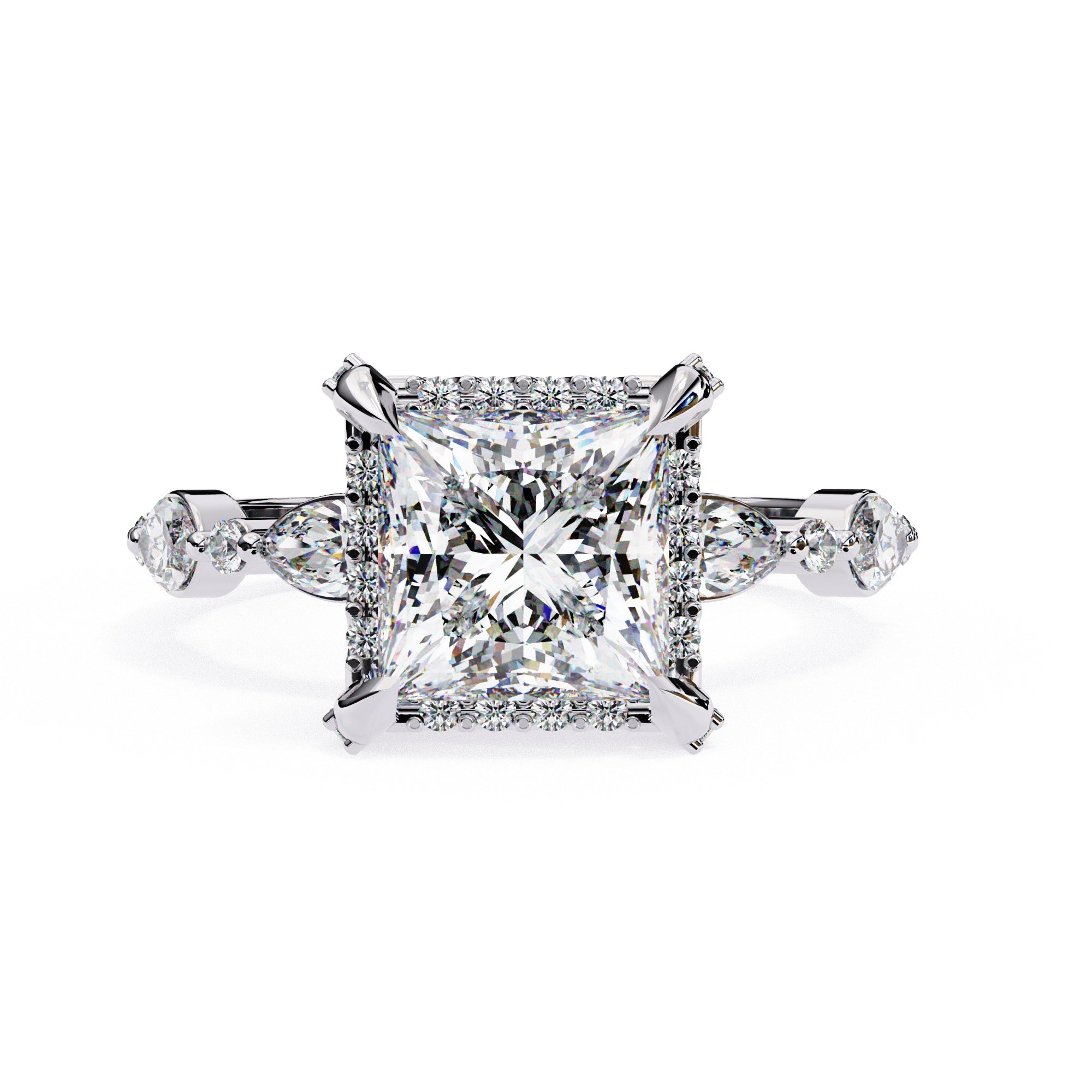 Radiant Central Stone Diamond Ring with Shimmering Side Accents
