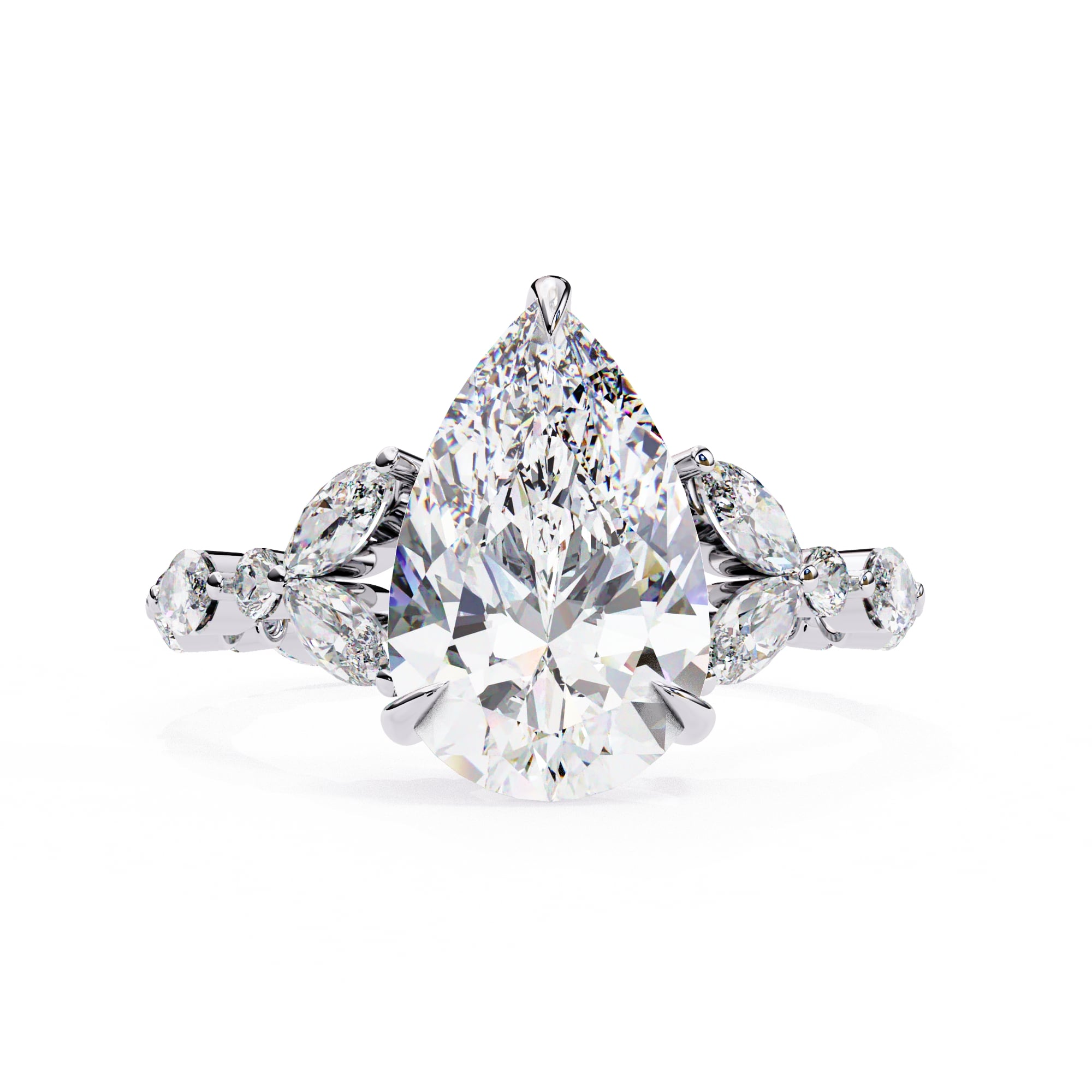 Radiant Central Stone Diamond Ring with Shimmering Side Accents