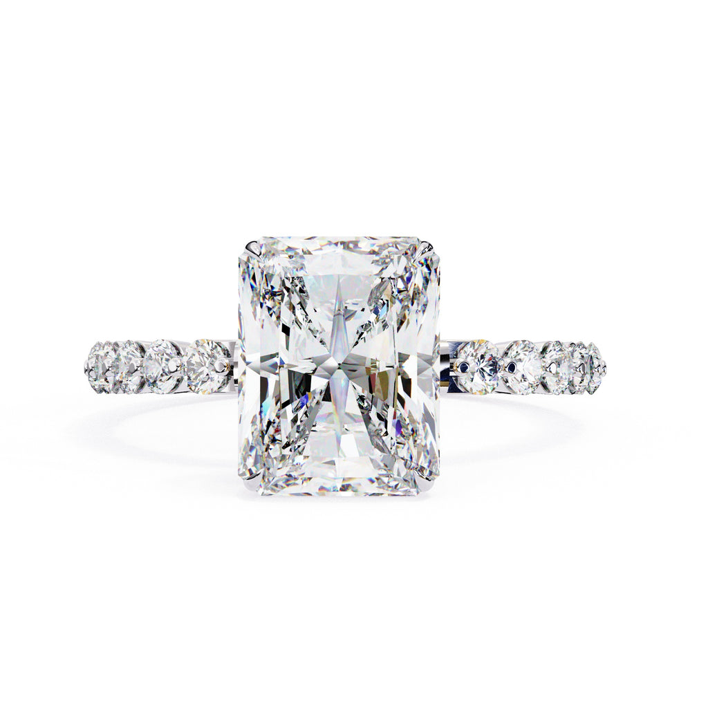 Radiant Central Stone Diamond Ring with Shimmering Accents