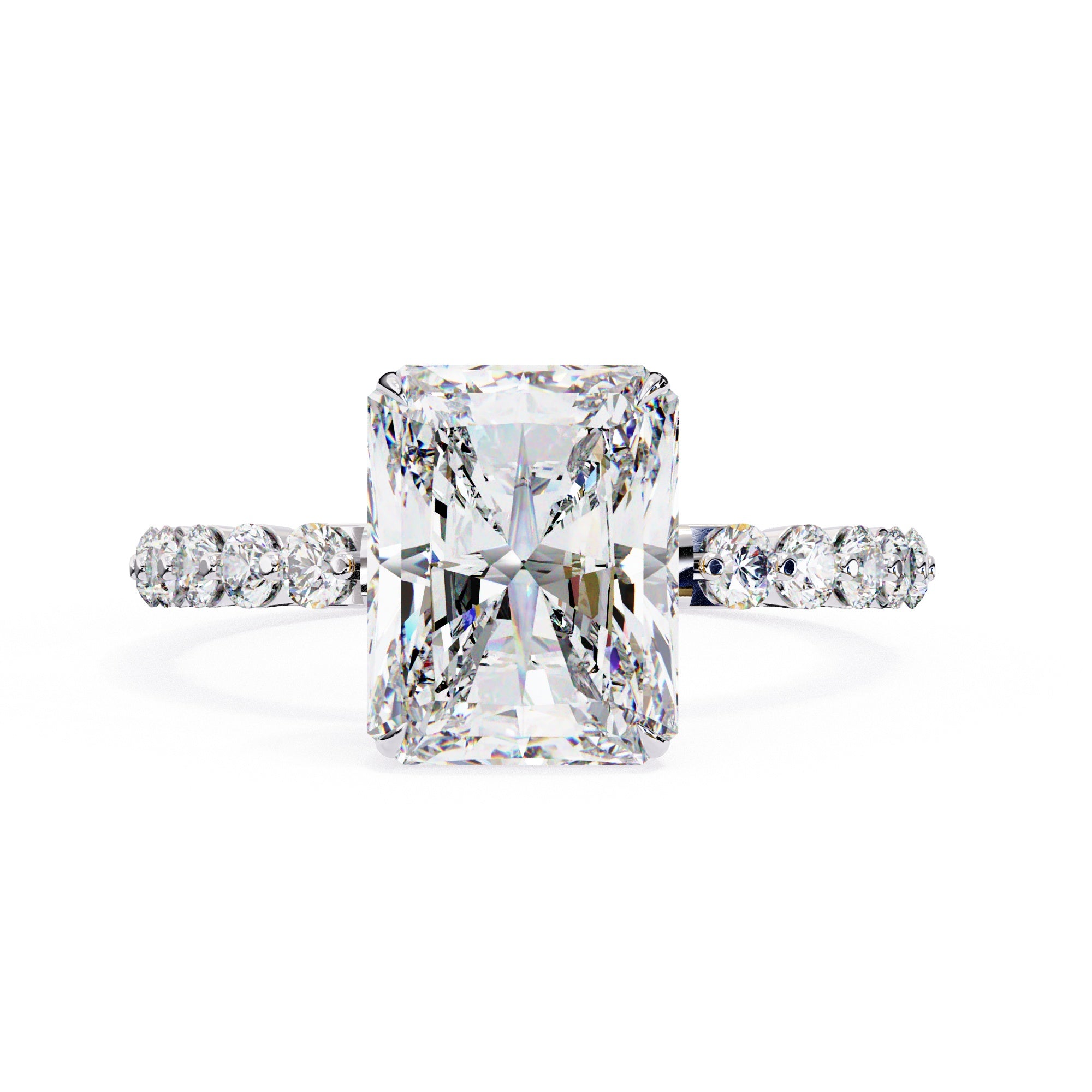 Radiant Central Stone Diamond Ring with Shimmering Accents