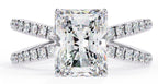 Radiant Central Stone Diamond Ring with Shimmering Side Accents