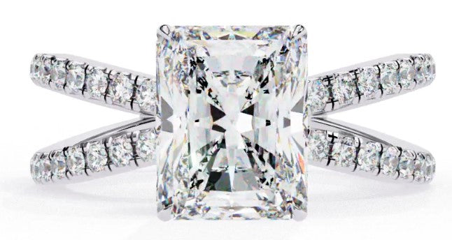 Radiant Central Stone Diamond Ring with Shimmering Side Accents
