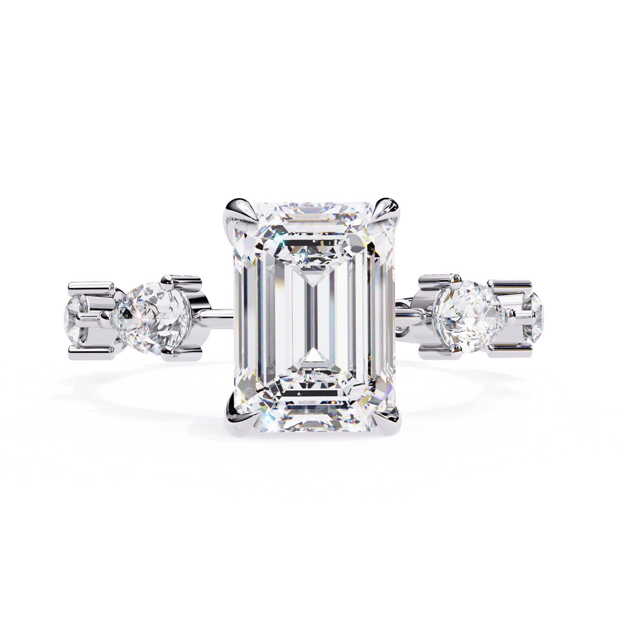 Radiant Central Stone Diamond Ring with Shimmering Side Accents