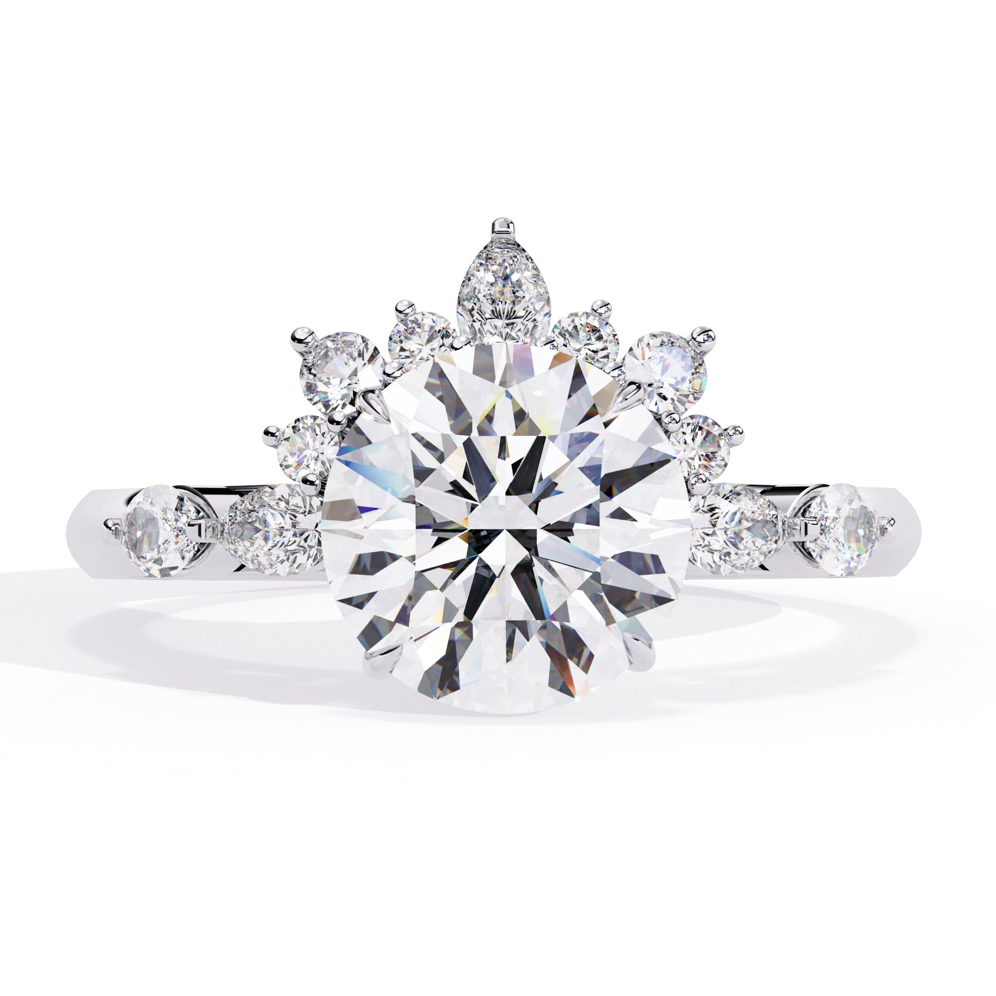 Radiant Central Stone Diamond Ring with Shimmering Side Accents