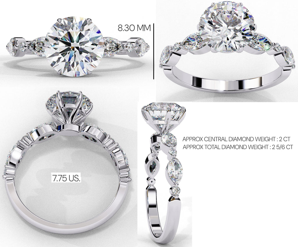Radiant Central Stone Diamond Ring with Shimmering Side Accents