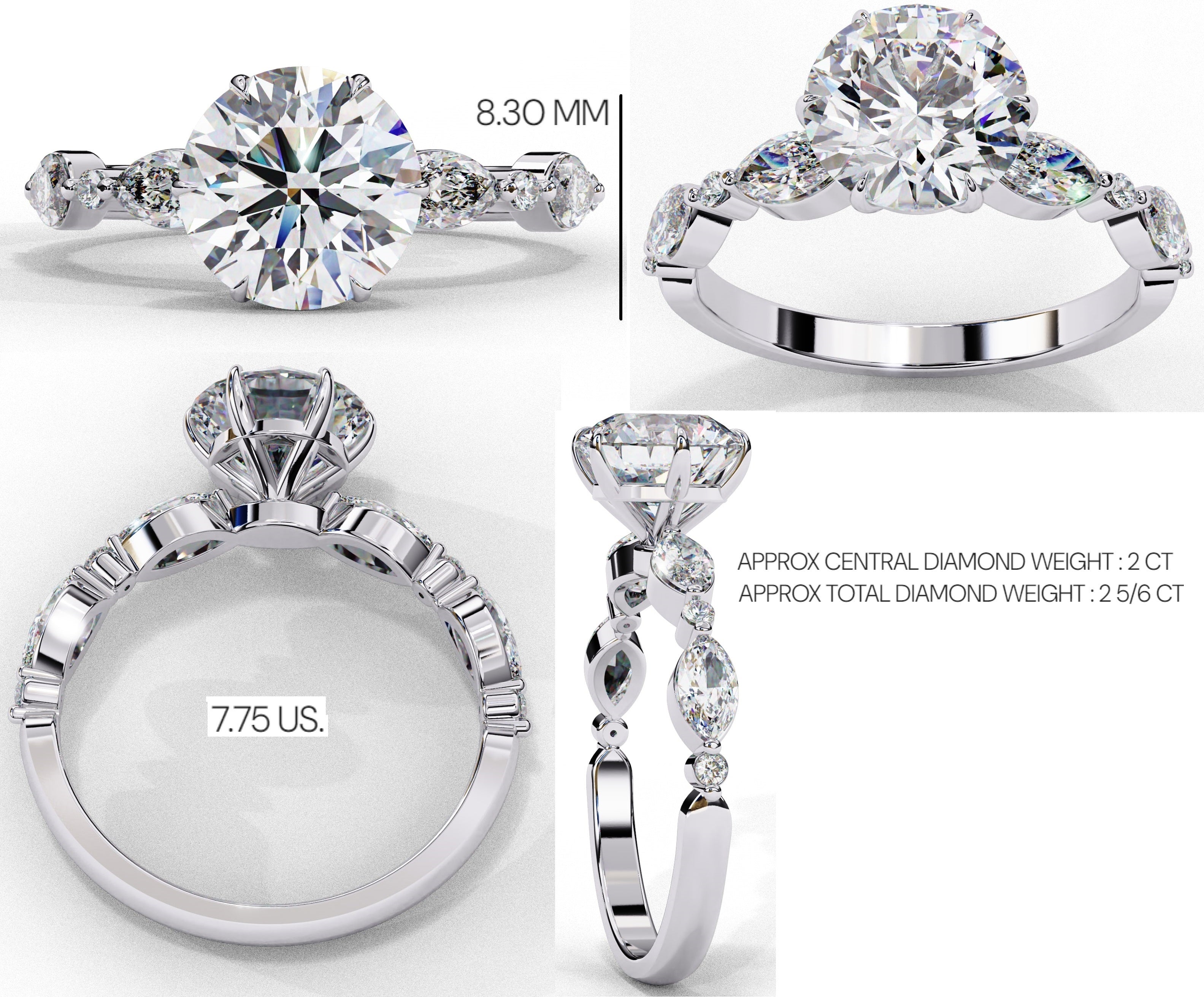 Radiant Central Stone Diamond Ring with Shimmering Side Accents