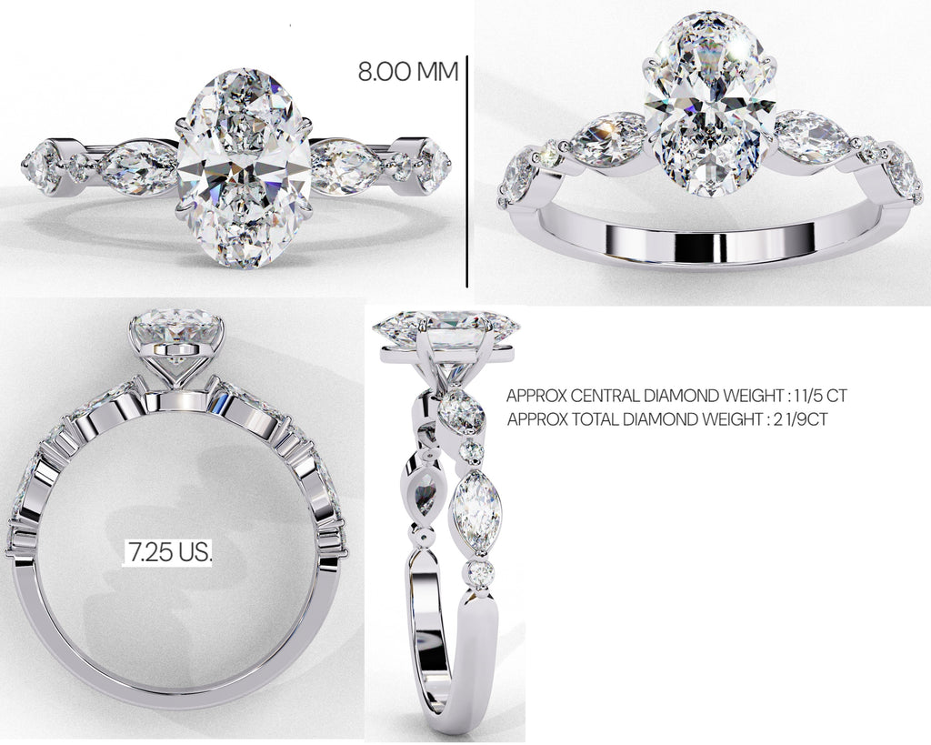 Radiant Central Stone Diamond Ring with Shimmering Side Accents
