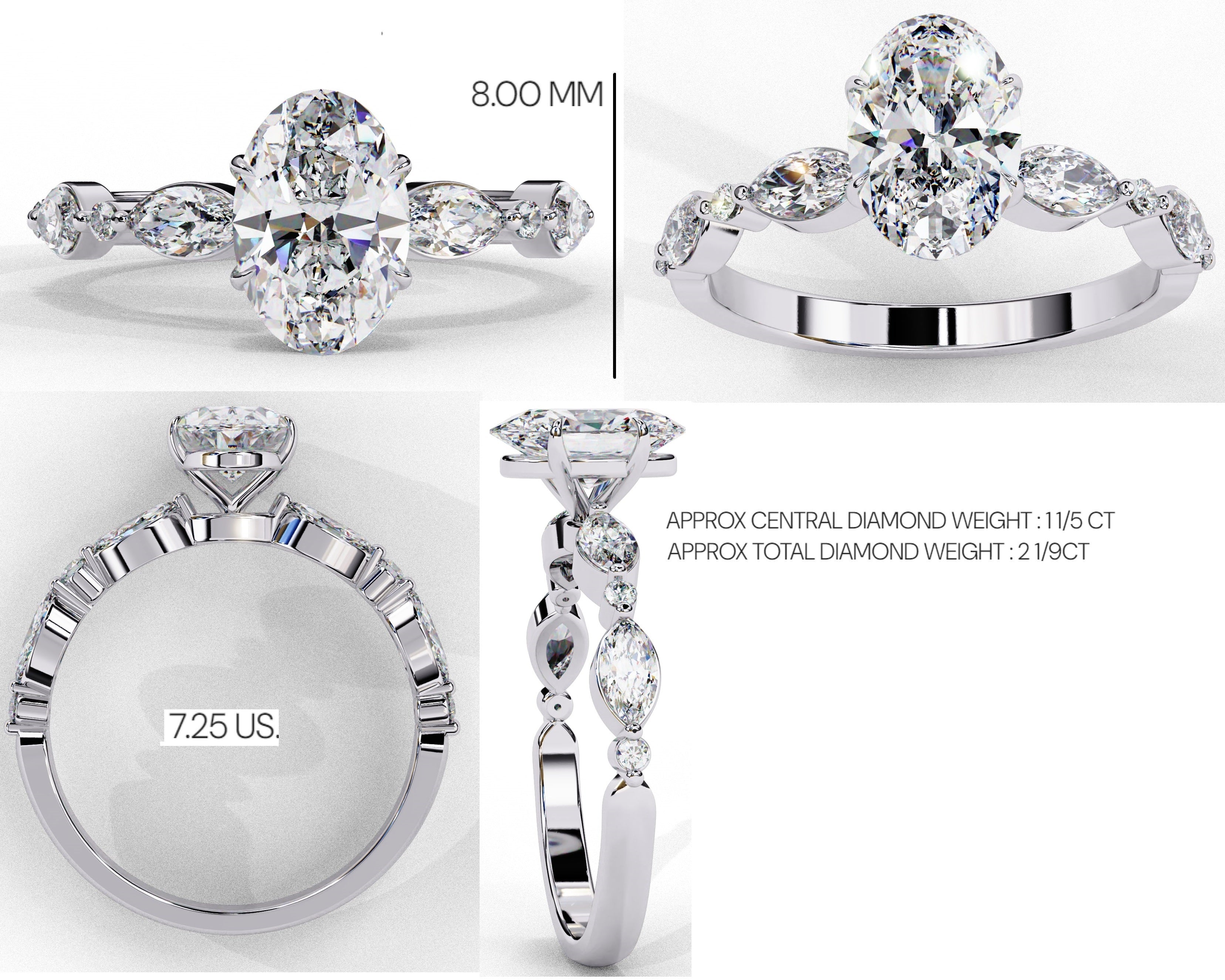 Radiant Central Stone Diamond Ring with Shimmering Side Accents