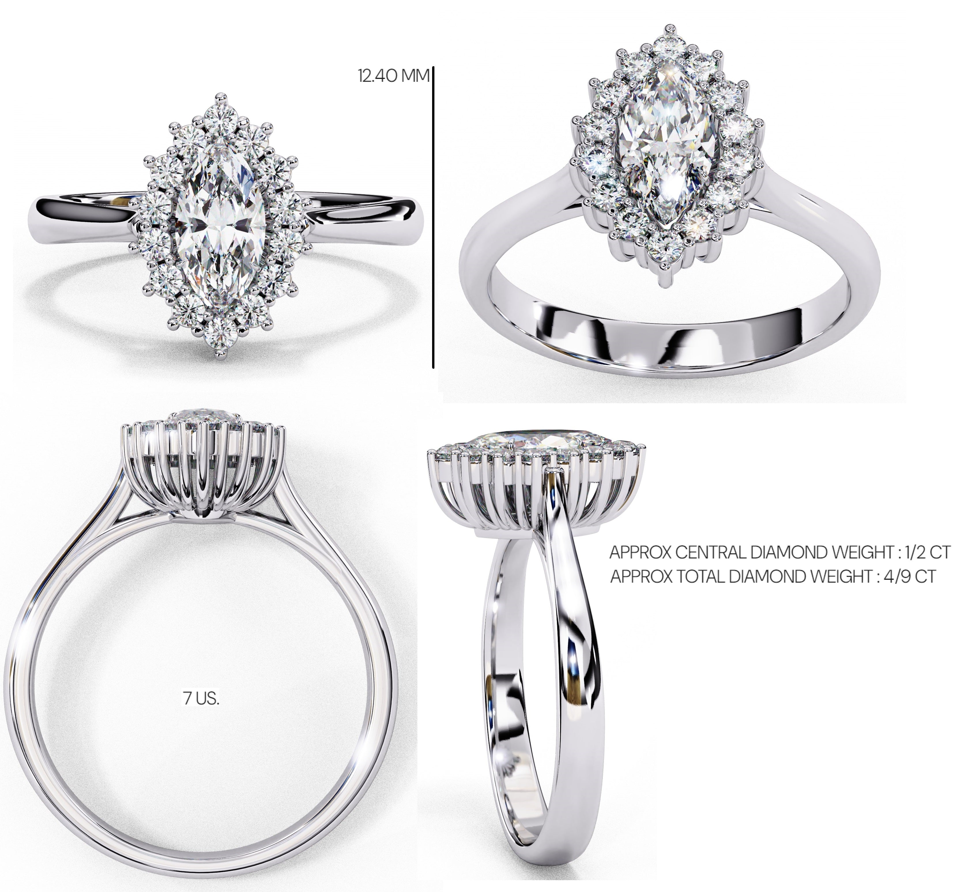 Elegant Central Stone Diamond Ring with Radiant Side Accents