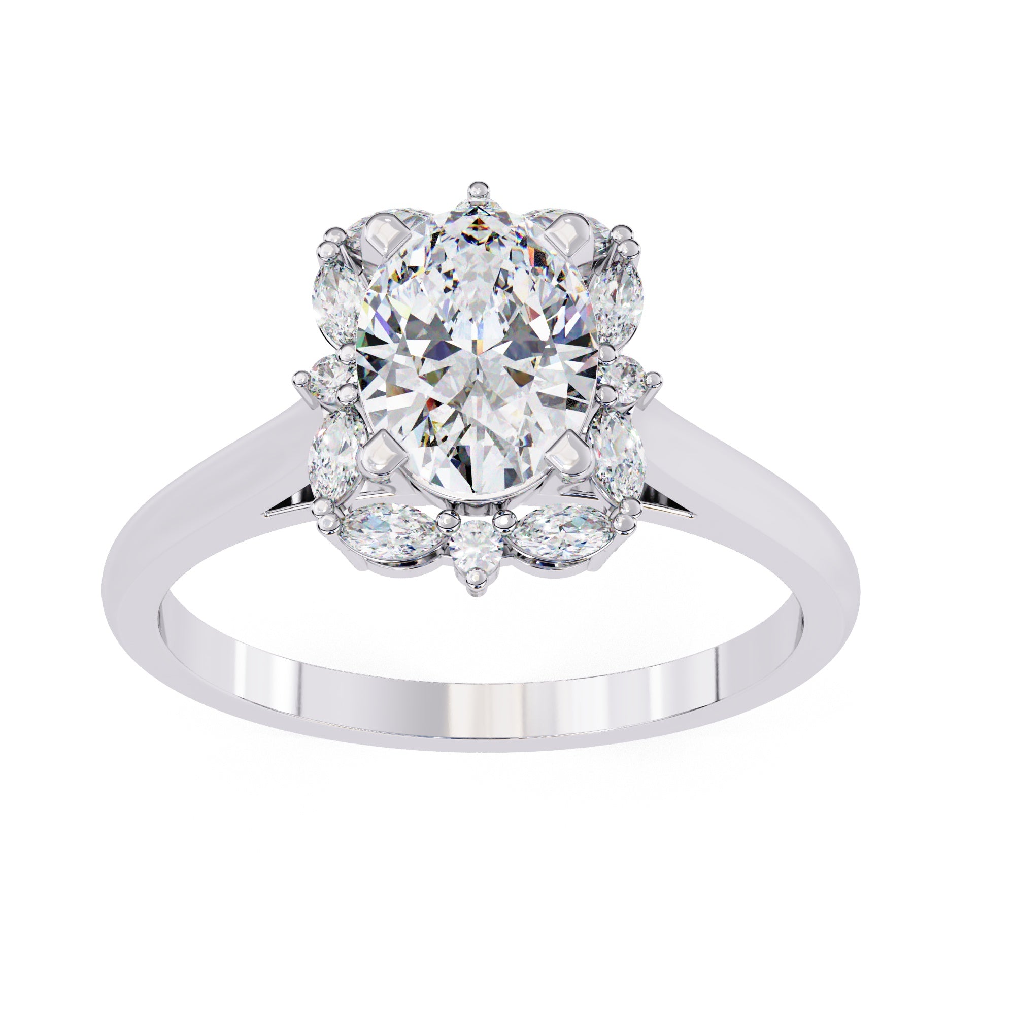 Radiant Central Stone Diamond Ring with Shimmering Side Accents