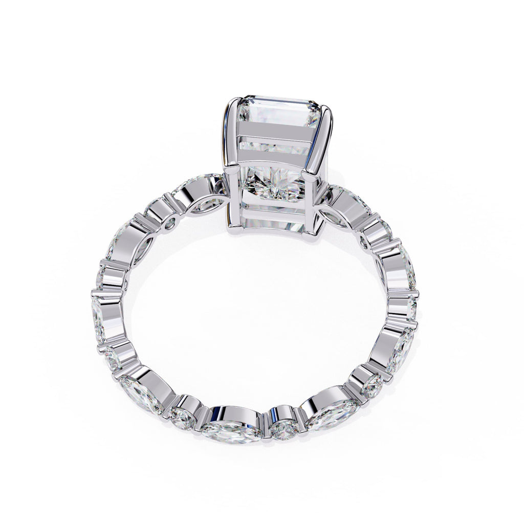 Radiant Central Stone Diamond Ring with Shimmering Side Accents
