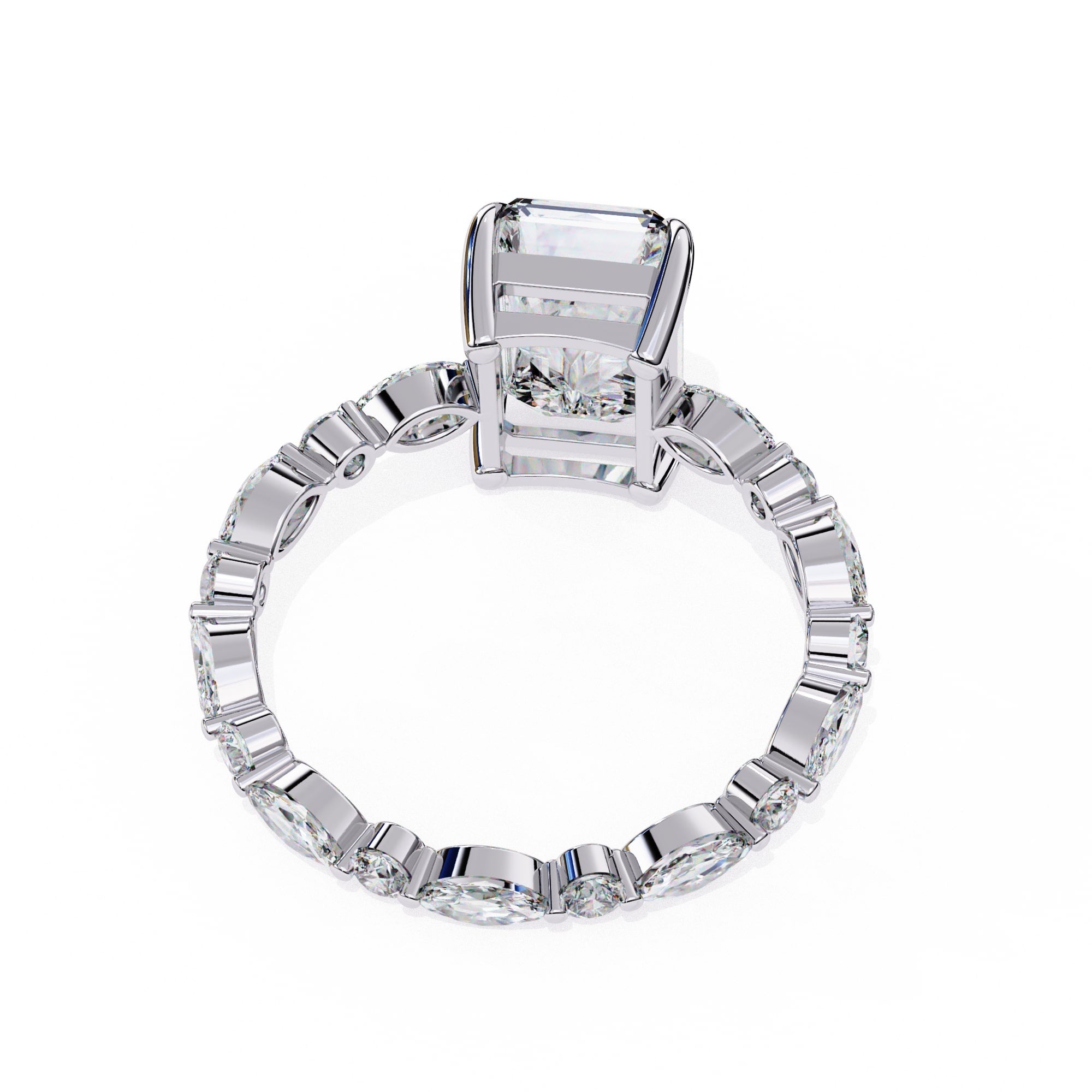 Radiant Central Stone Diamond Ring with Shimmering Side Accents