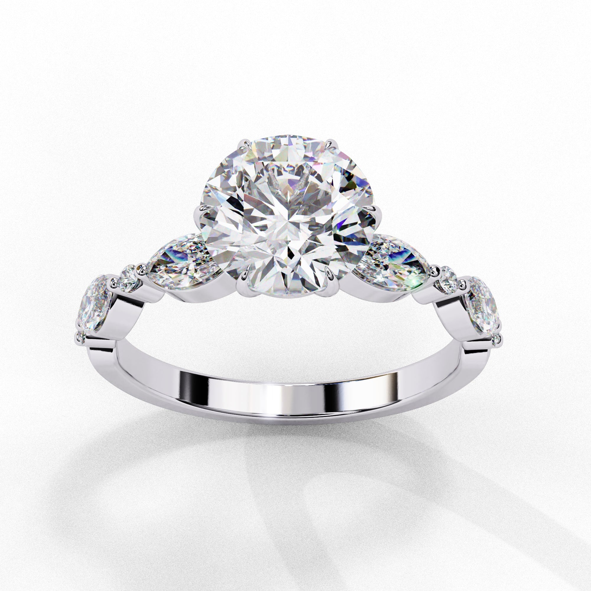 Radiant Central Stone Diamond Ring with Shimmering Side Accents