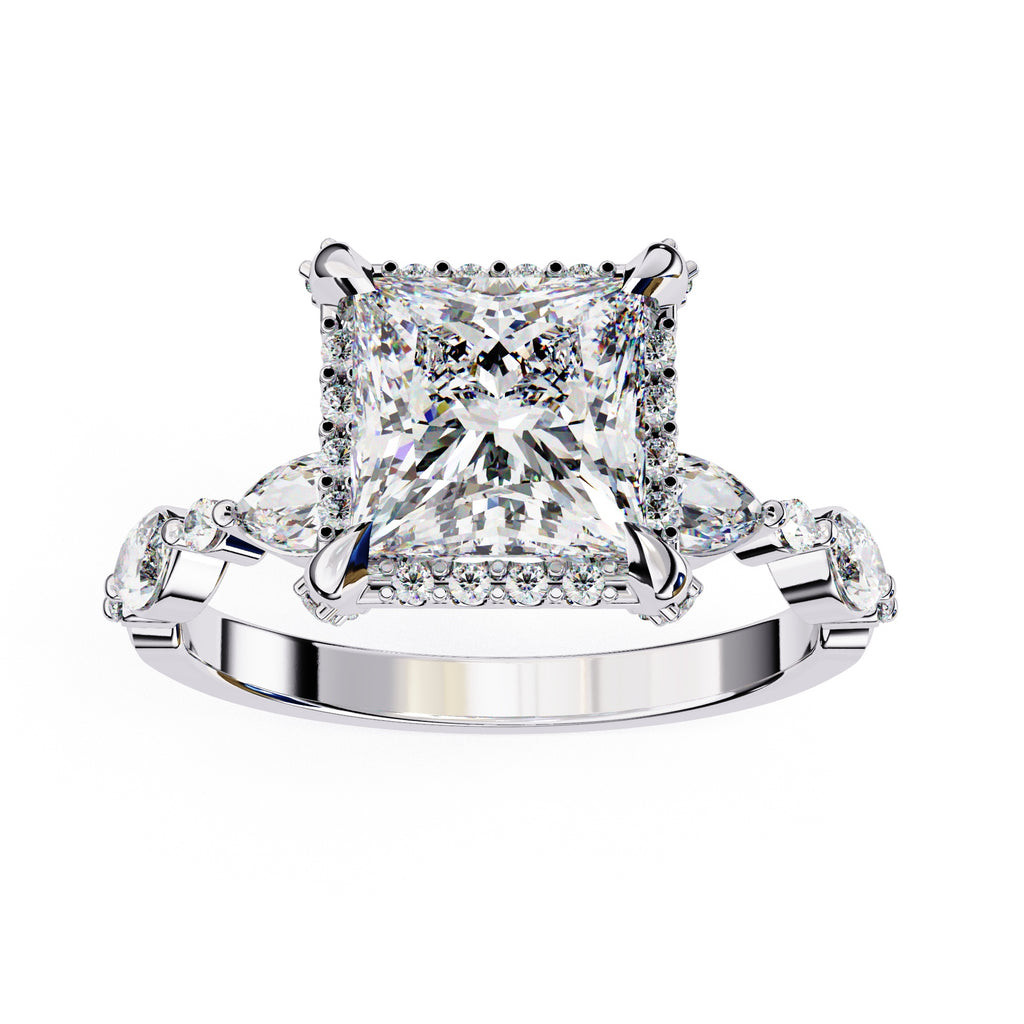 Radiant Central Stone Diamond Ring with Shimmering Side Accents