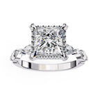 Radiant Central Stone Diamond Ring with Shimmering Side Accents