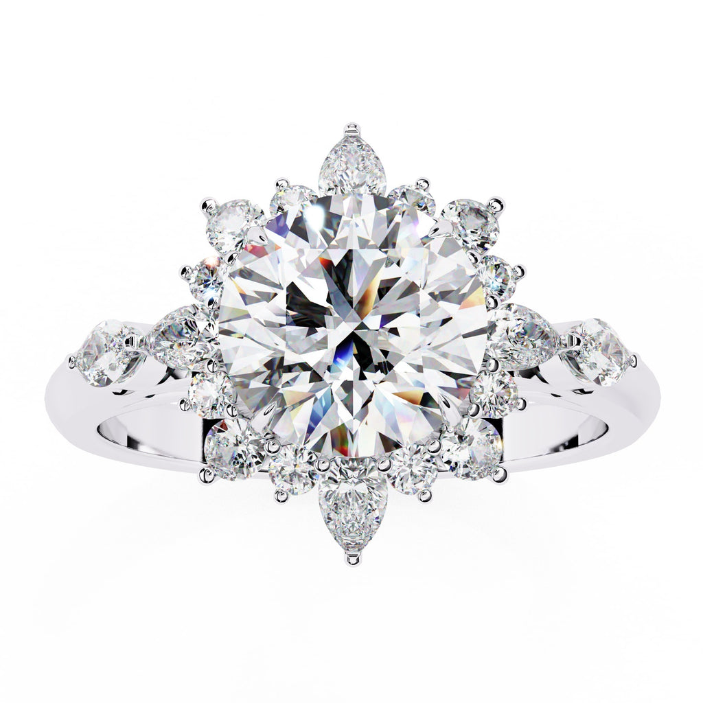 Radiant Central Stone Diamond Ring with Sparkling Side Accents