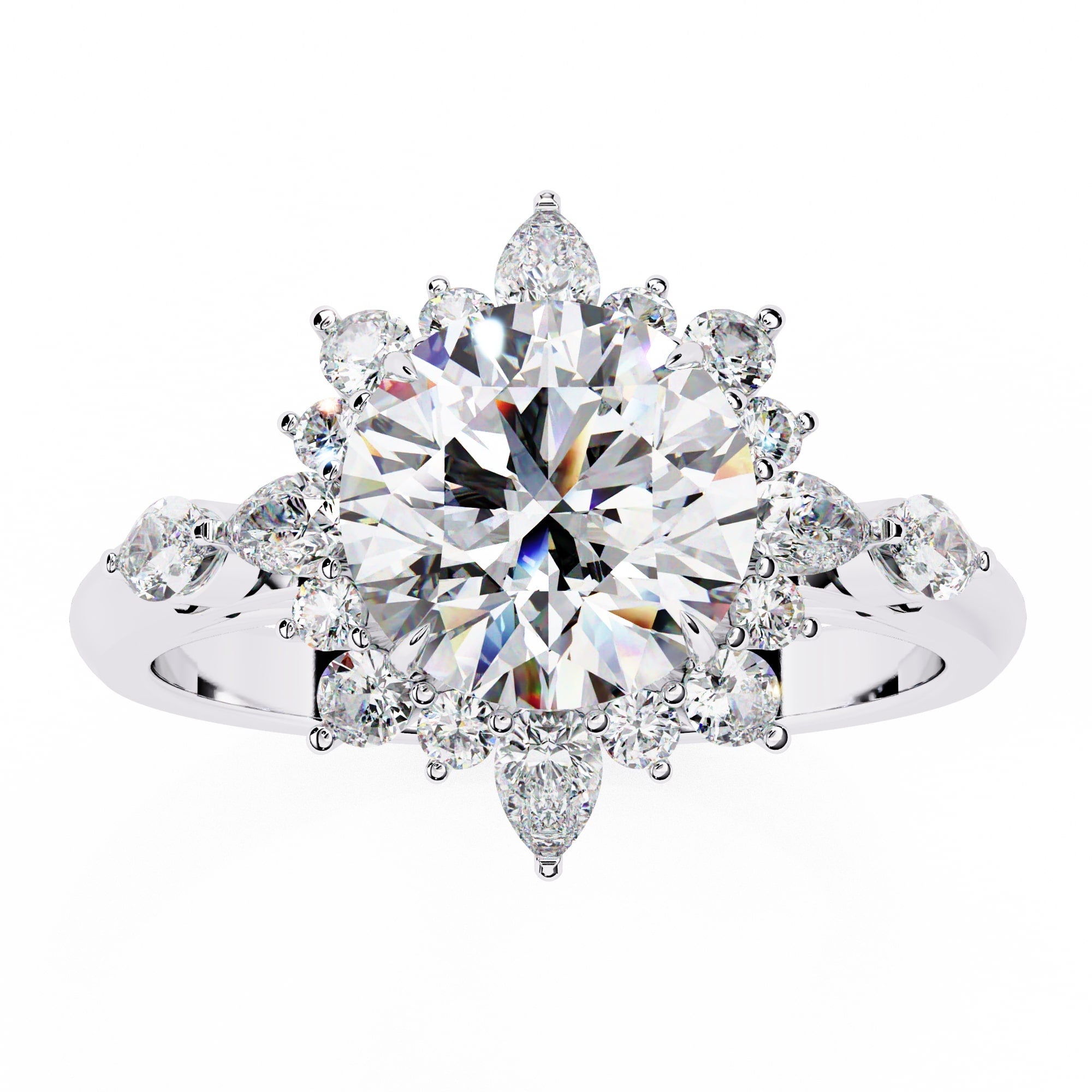 Radiant Central Stone Diamond Ring with Sparkling Side Accents