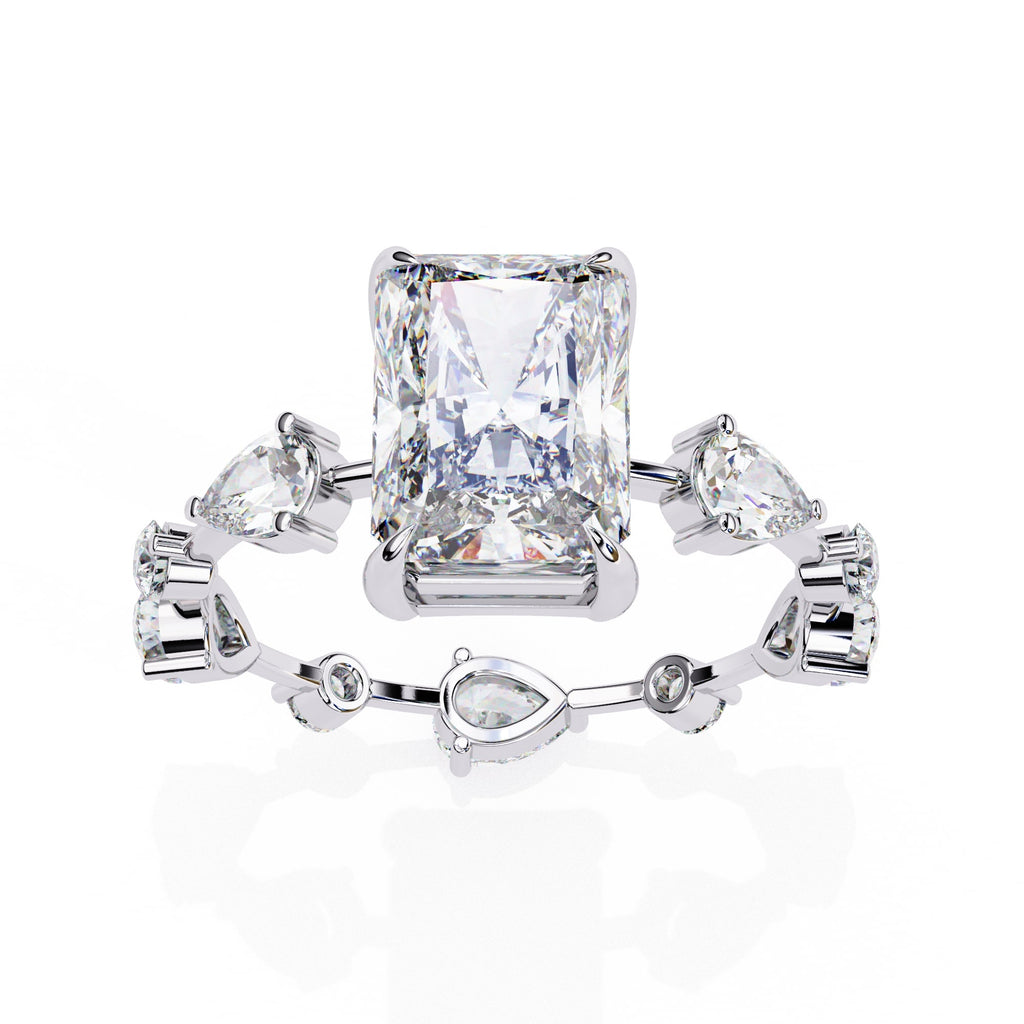 Radiant Central Stone Diamond Ring with Shimmering Side Accents