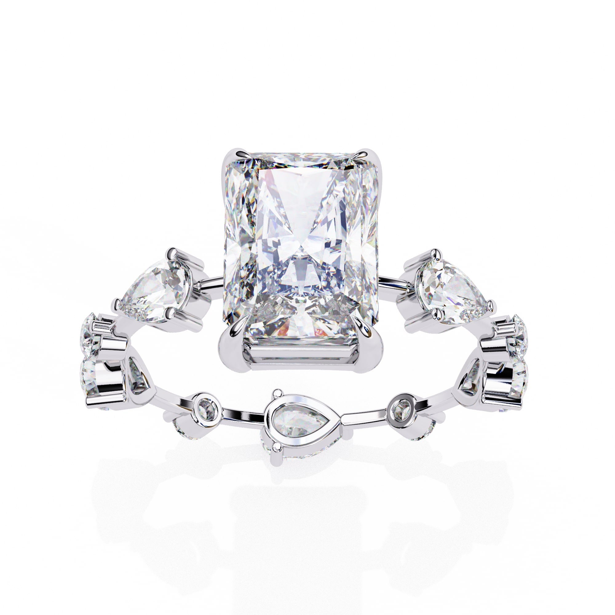 Radiant Central Stone Diamond Ring with Shimmering Side Accents