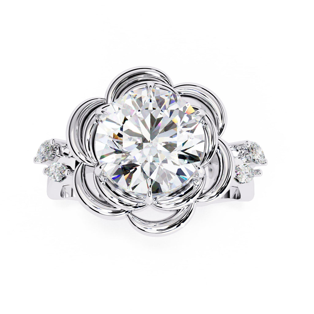 Radiant Central Stone Diamond Ring with Shimmering Side Accents