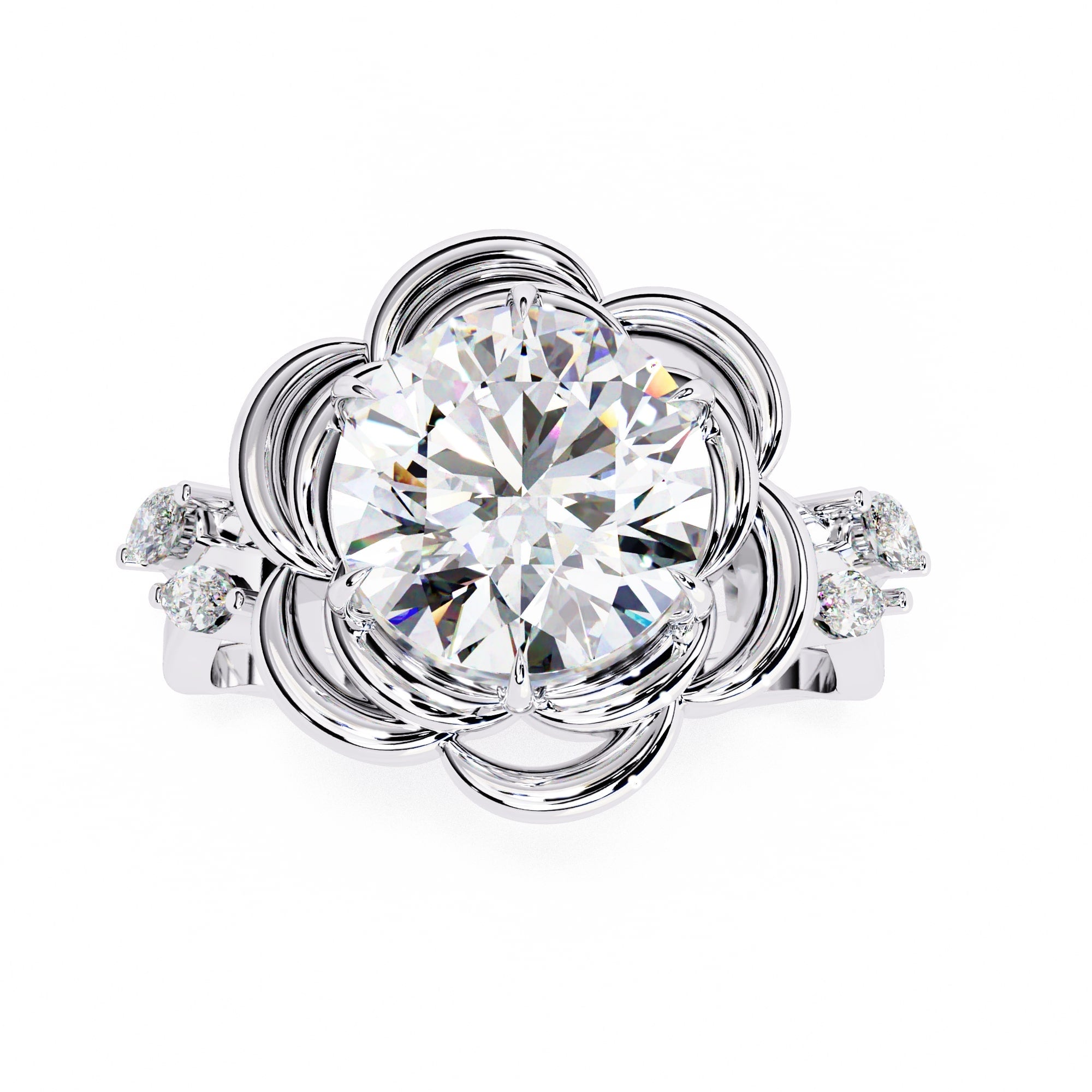 Radiant Central Stone Diamond Ring with Shimmering Side Accents