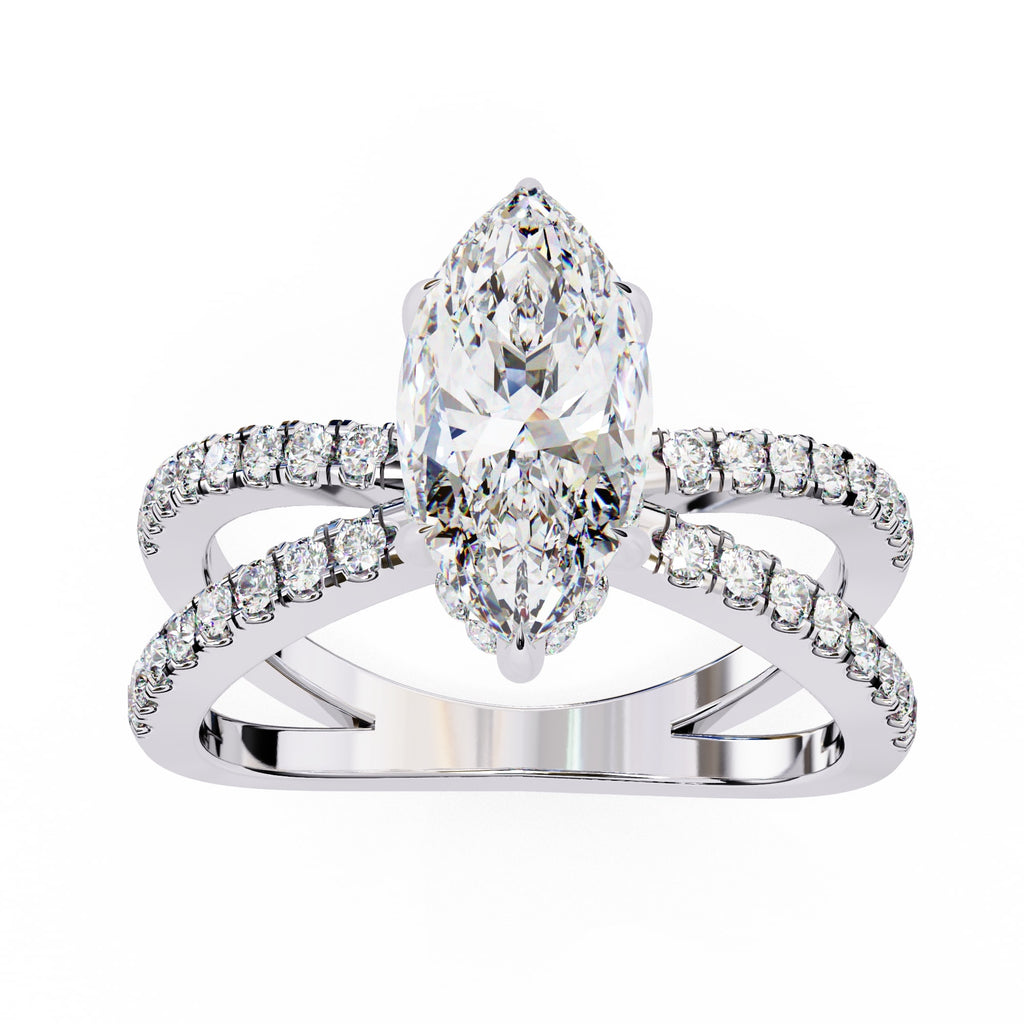 Radiant Central Stone Diamond Ring with Shimmering Side Accents
