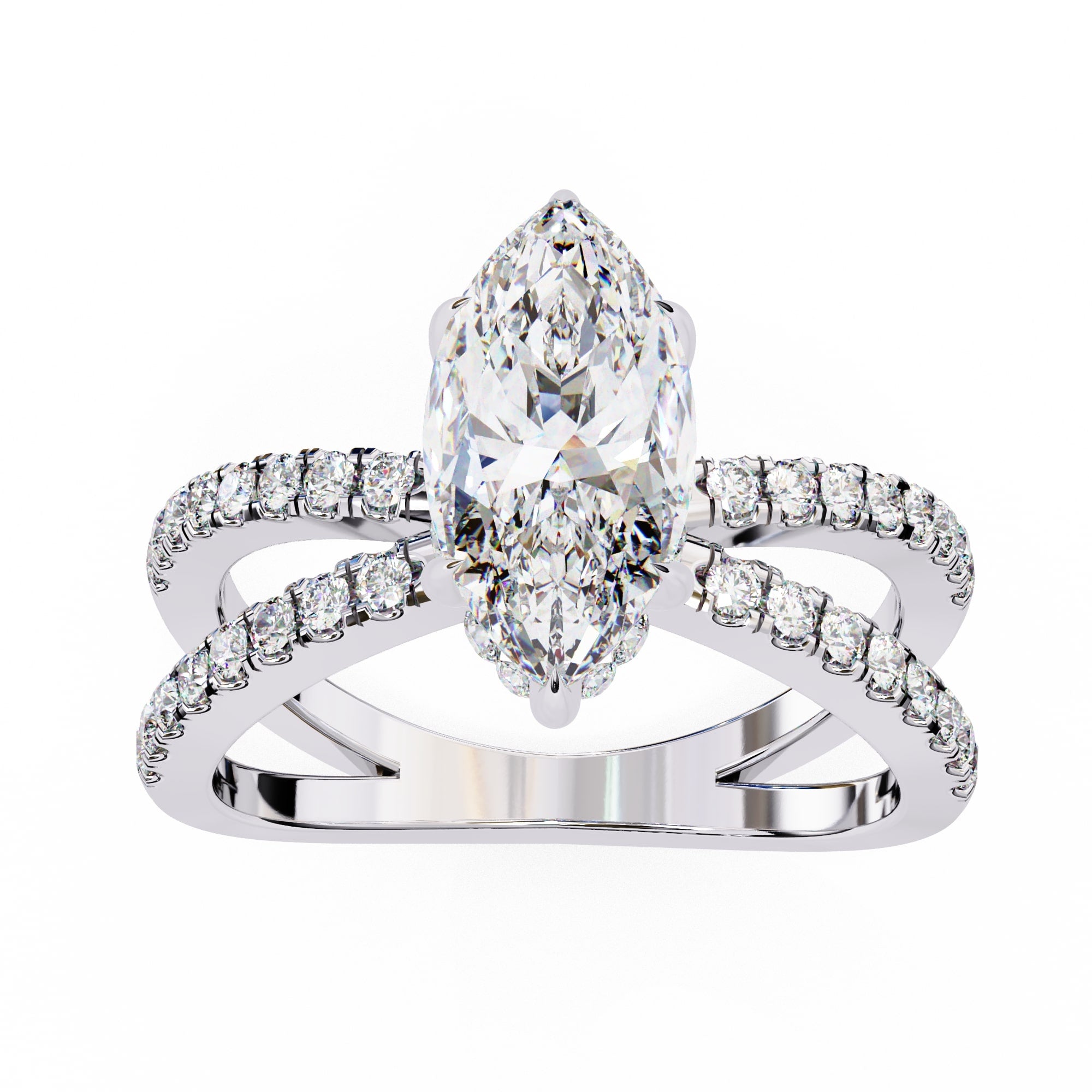 Radiant Central Stone Diamond Ring with Shimmering Side Accents