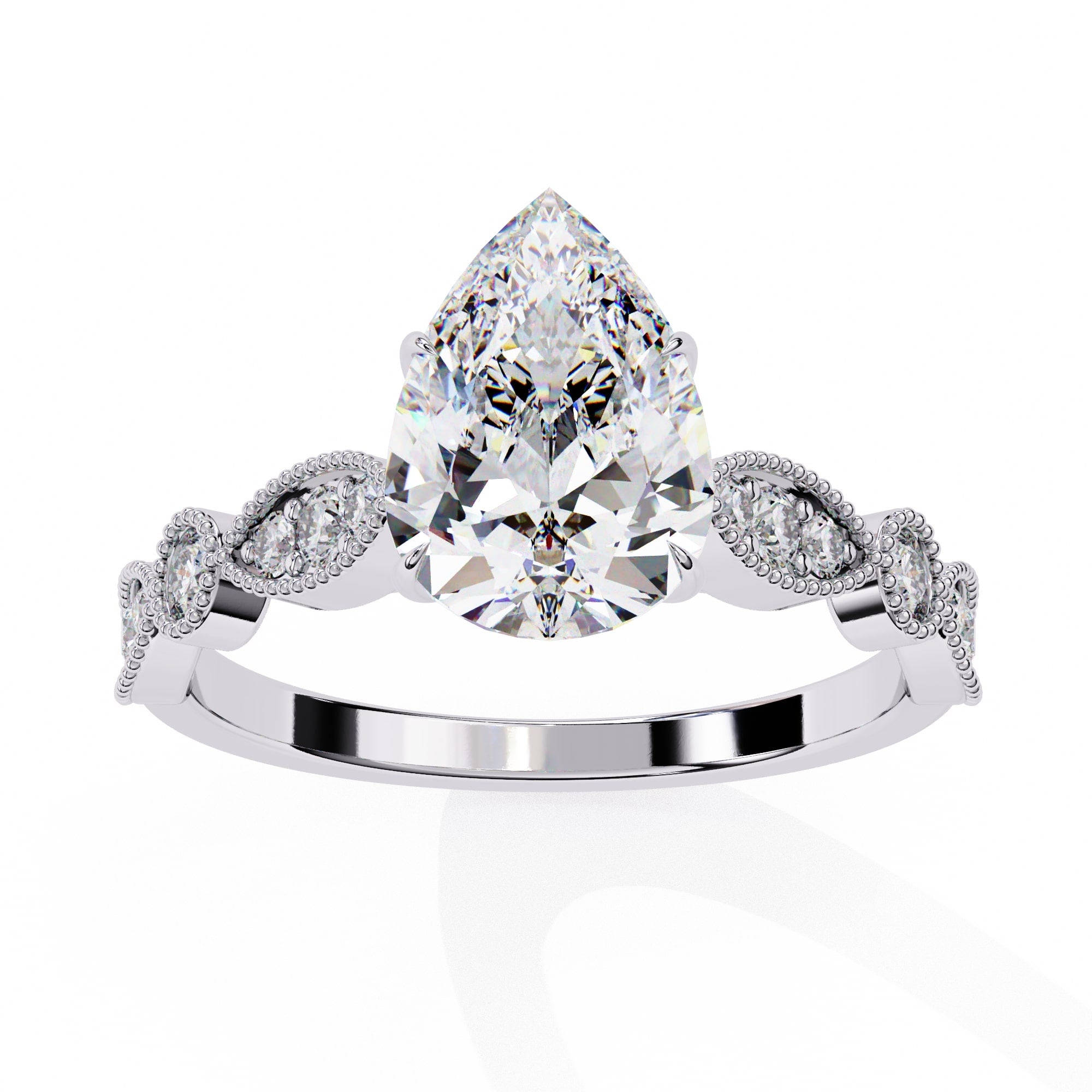 Radiant Central Stone Diamond Ring with Shimmering Side Accents