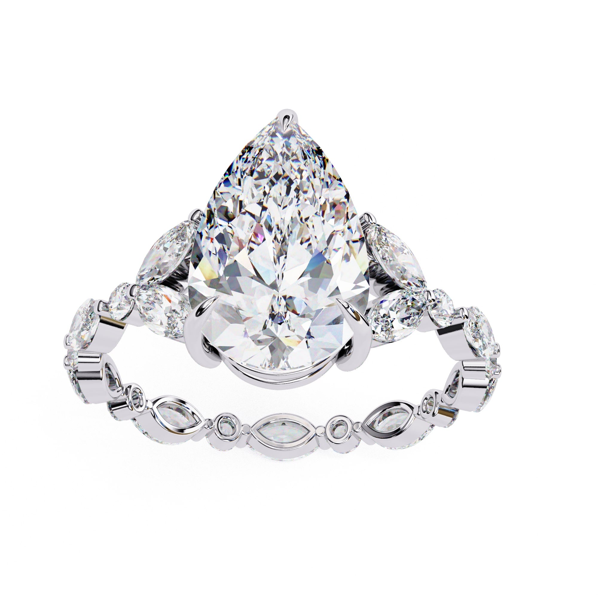 Radiant Central Stone Diamond Ring with Shimmering Side Accents