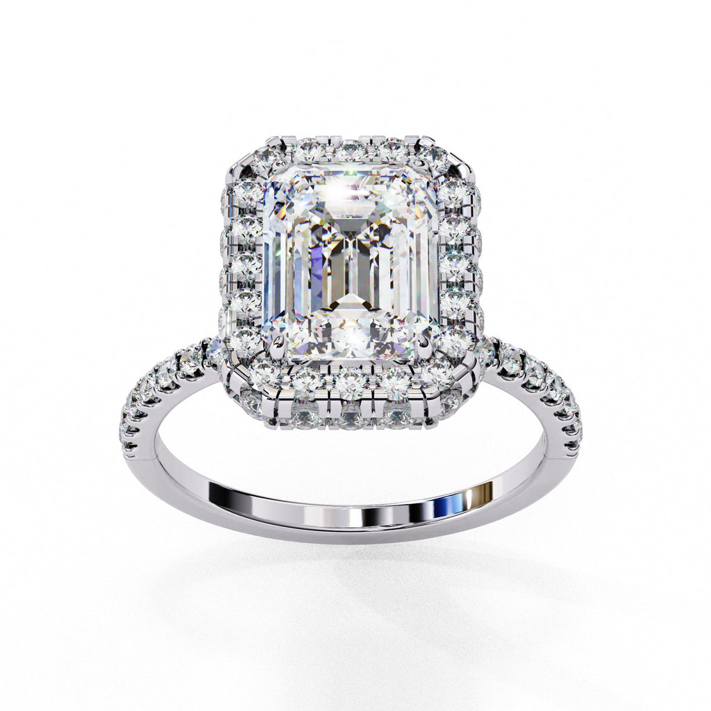 Radiant Central Stone Diamond Ring with Shimmering Side Accents
